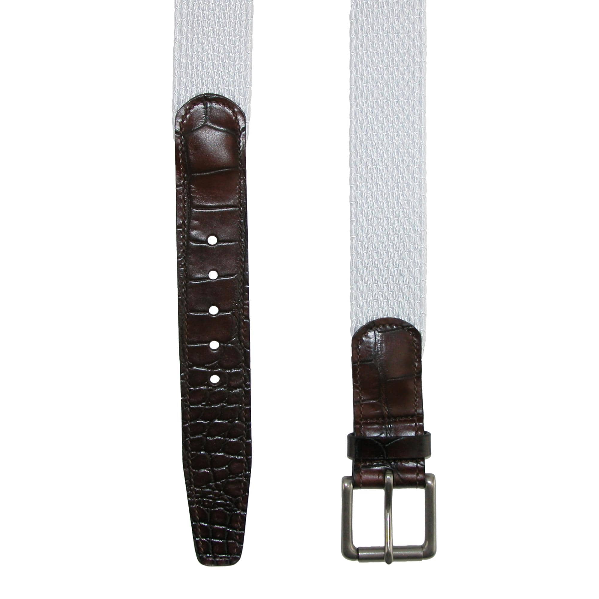 CrookhornDavis Men's Hampton Stretch Belt with Croc Print Tabs - White