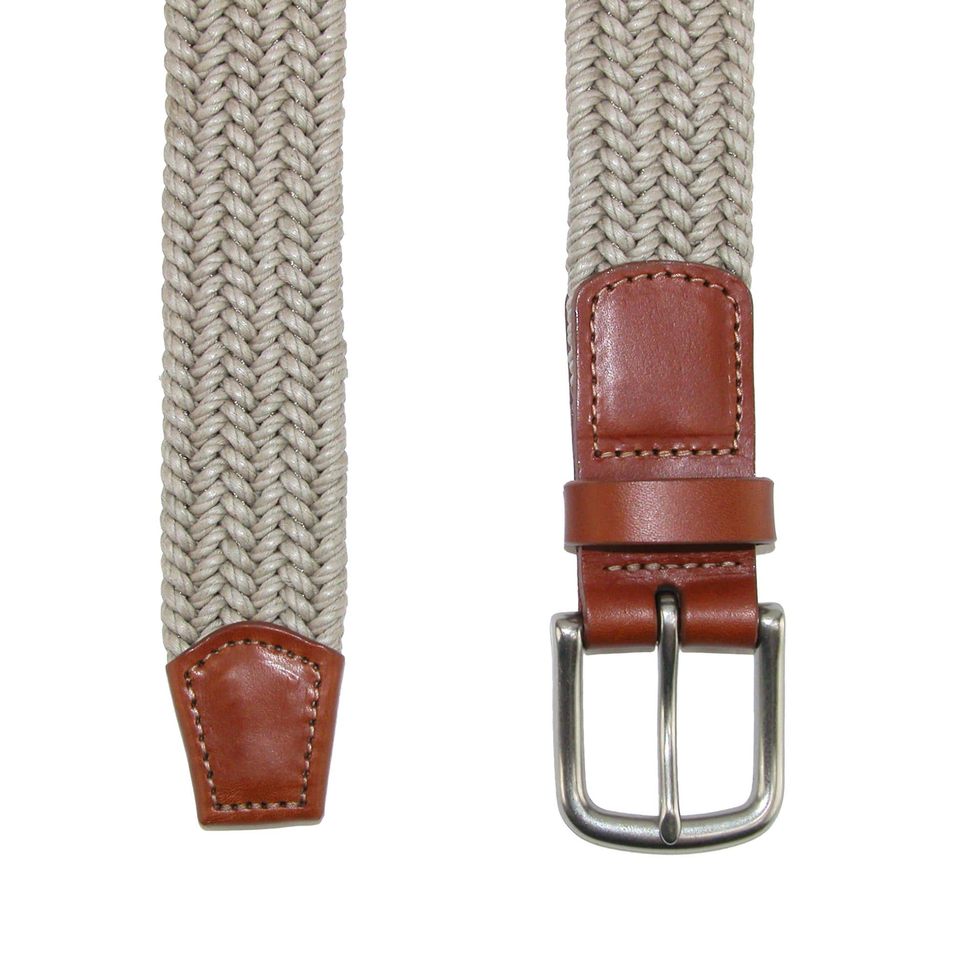 CrookhornDavis Men's Boca Braided Waxed Cotton Stretch Belt - Khaki