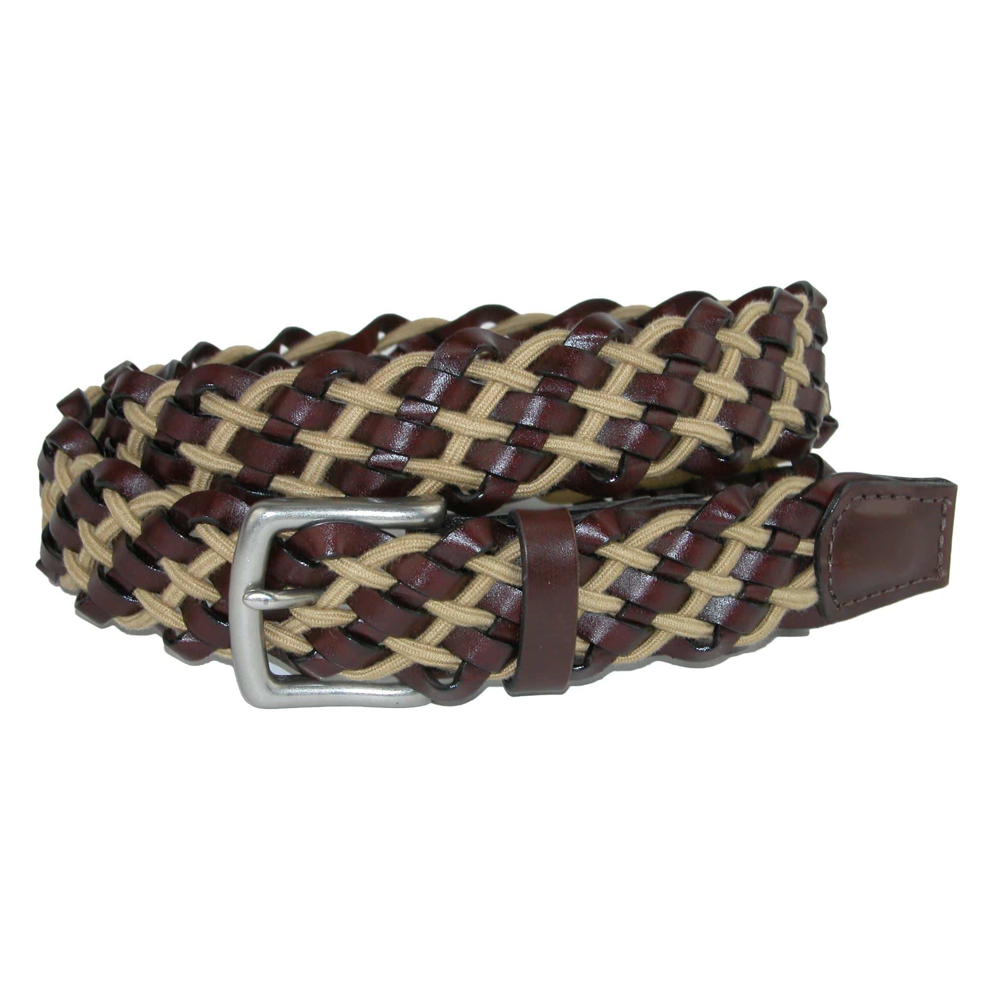 CrookhornDavis Men's Como Leather and Cotton Cord Braided Belt - Brown / Tan