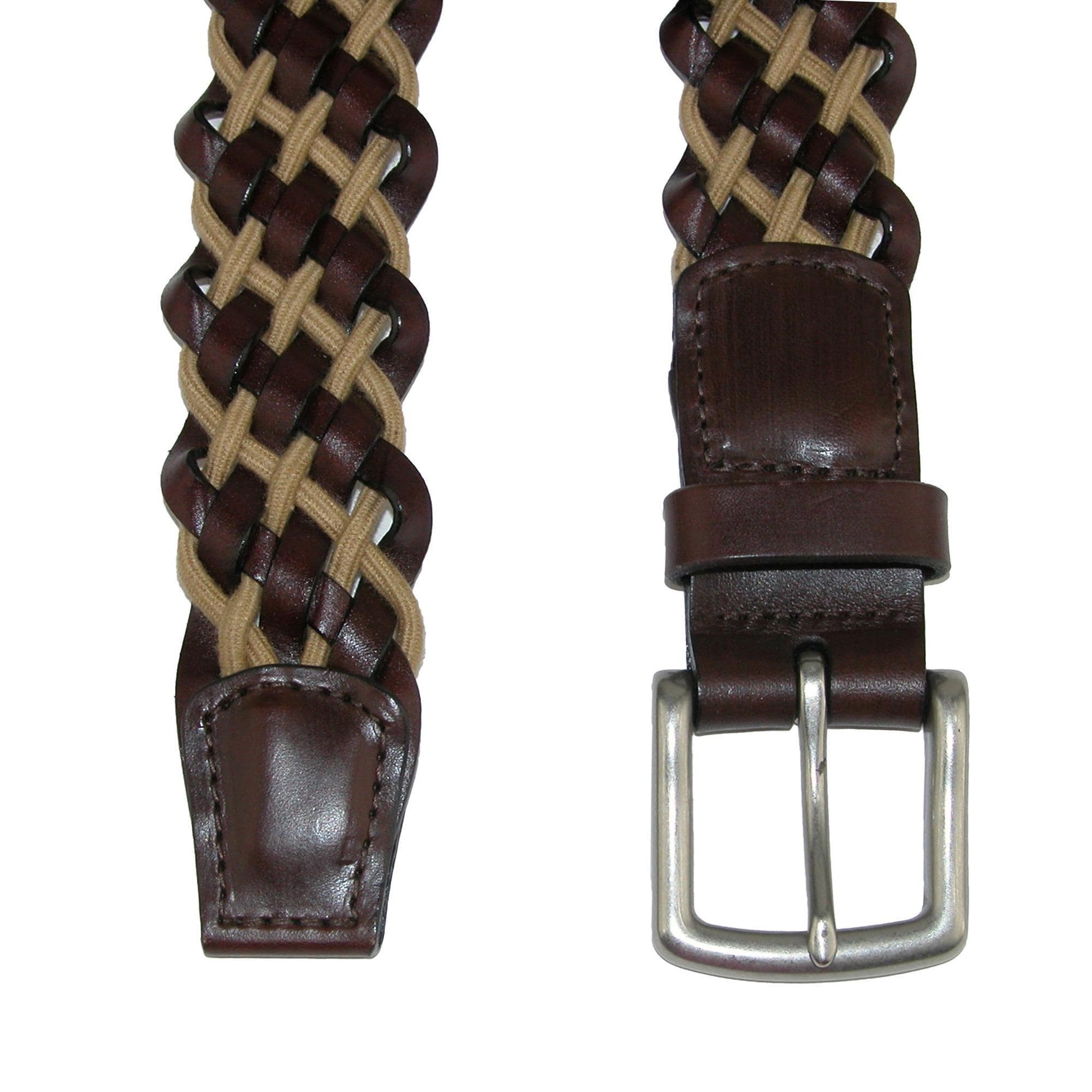 CrookhornDavis Men's Como Leather and Cotton Cord Braided Belt - Brown / Tan