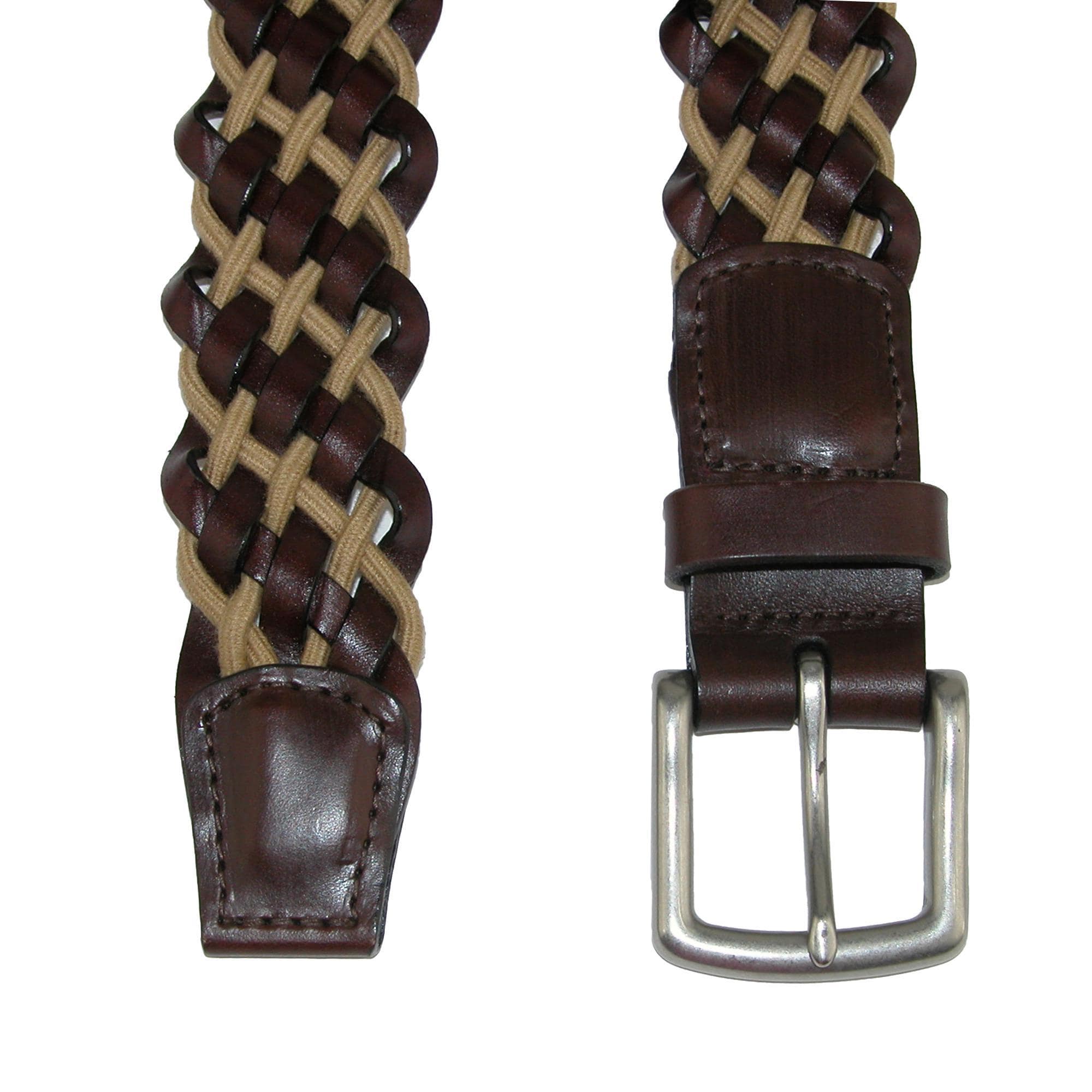 CrookhornDavis Men's Como Leather and Cotton Cord Braided Belt - Brown / Tan