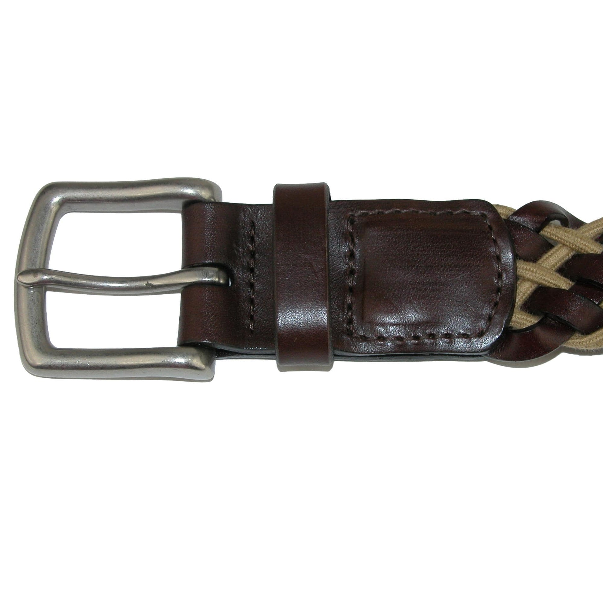 CrookhornDavis Men's Como Leather and Cotton Cord Braided Belt - Brown / Tan
