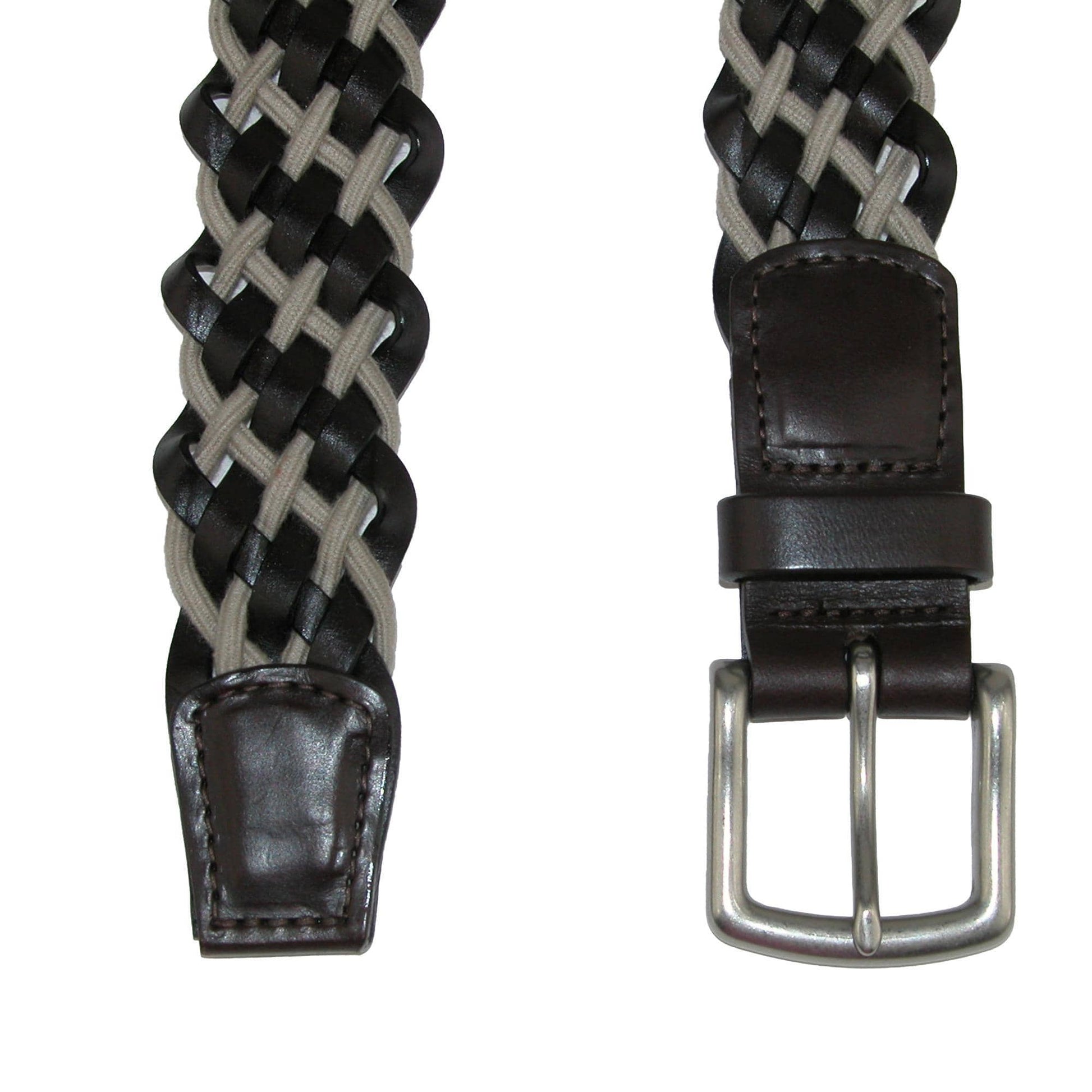 CrookhornDavis Men's Como Leather and Cotton Cord Braided Belt - Dark Brown / Cream
