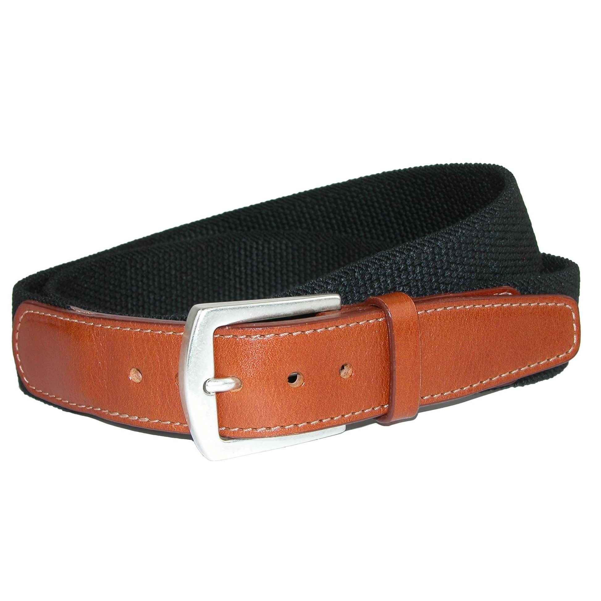 CrookhornDavis Men's Newport Pique Cotton Woven Elastic Belt - Black