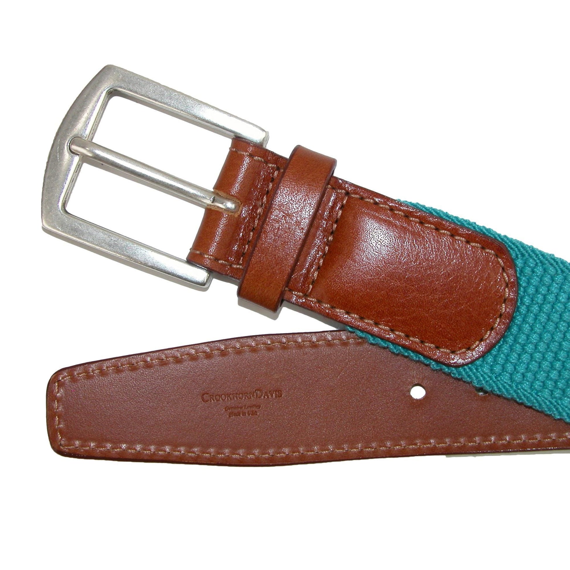 CrookhornDavis Men's Newport Pique Cotton Woven Elastic Belt - Turquoise