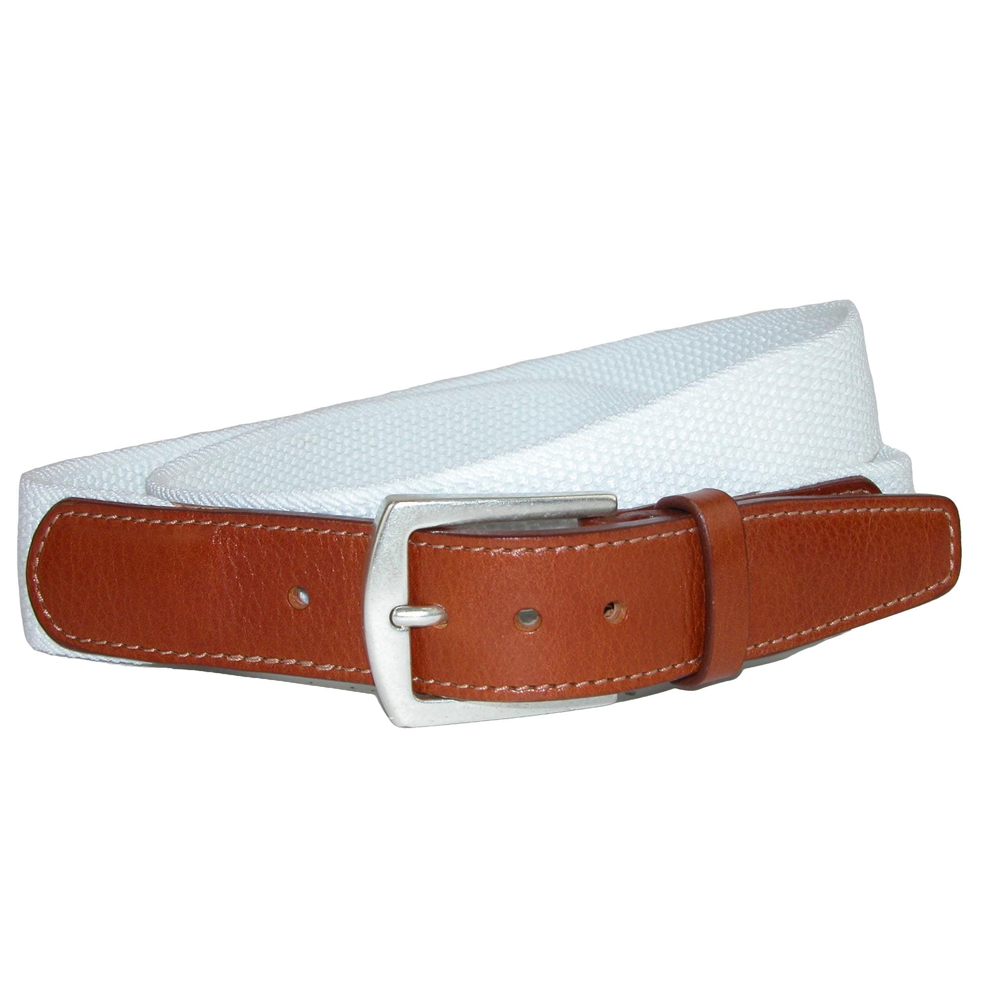 CrookhornDavis Men's Newport Pique Cotton Woven Elastic Belt - White