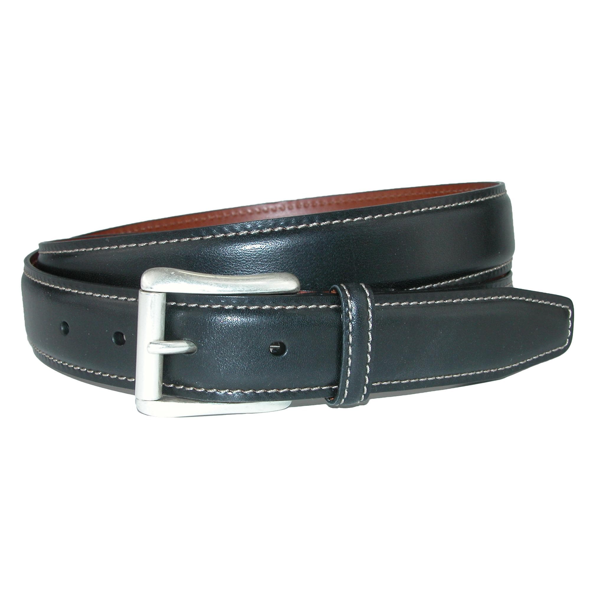 CrookhornDavis Men's Ciga Calfskin Leather Casual Belt with Contrast Stitch - Black