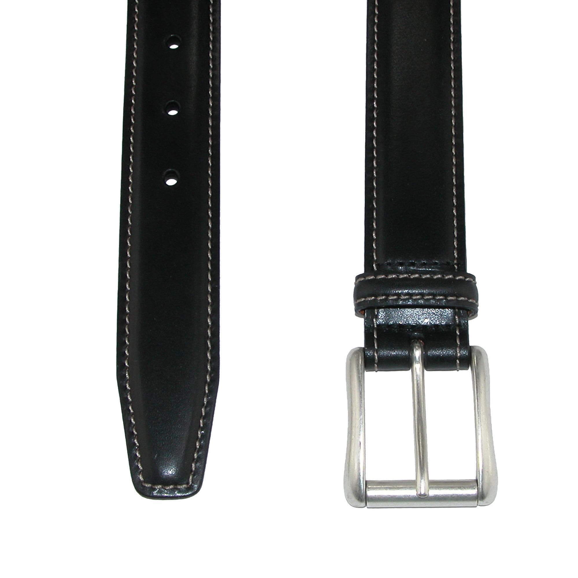 CrookhornDavis Men's Ciga Calfskin Leather Casual Belt with Contrast Stitch - Black