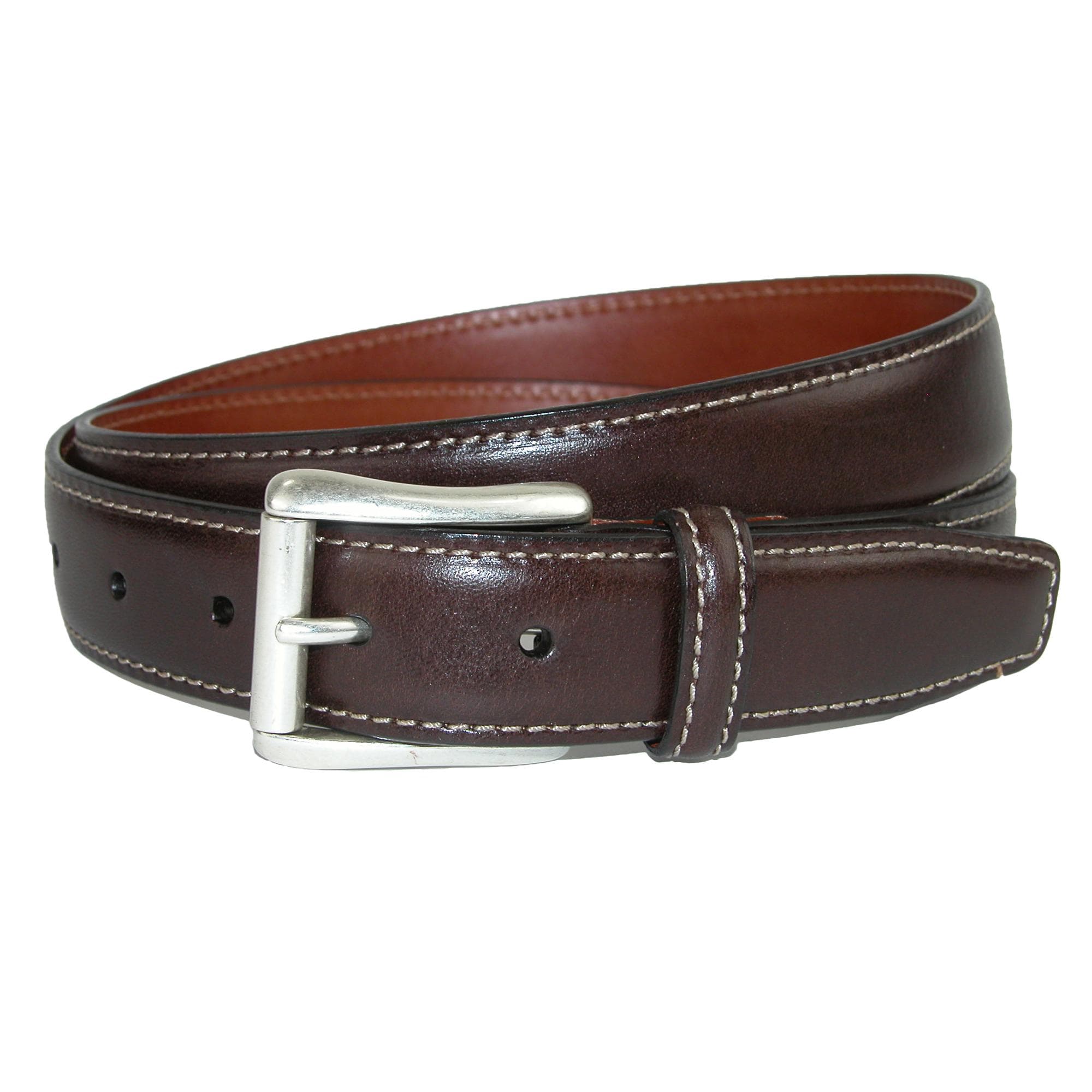 CrookhornDavis Men's Ciga Calfskin Leather Casual Belt with Contrast Stitch - Dark Brown