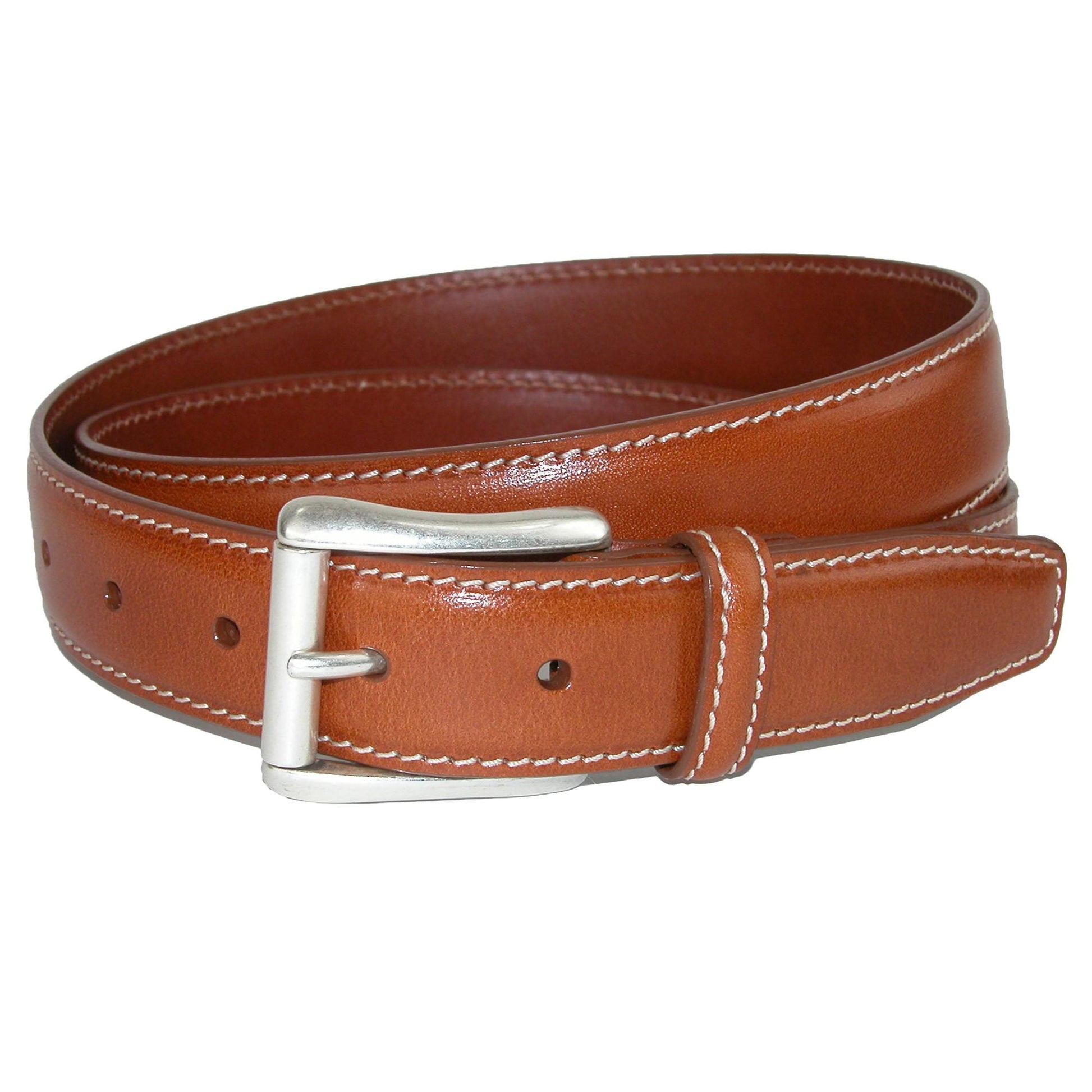 CrookhornDavis Men's Ciga Calfskin Leather Casual Belt with Contrast Stitch - Men's Ciga Calfskin Leather Casual Belt with Contrast Stitch