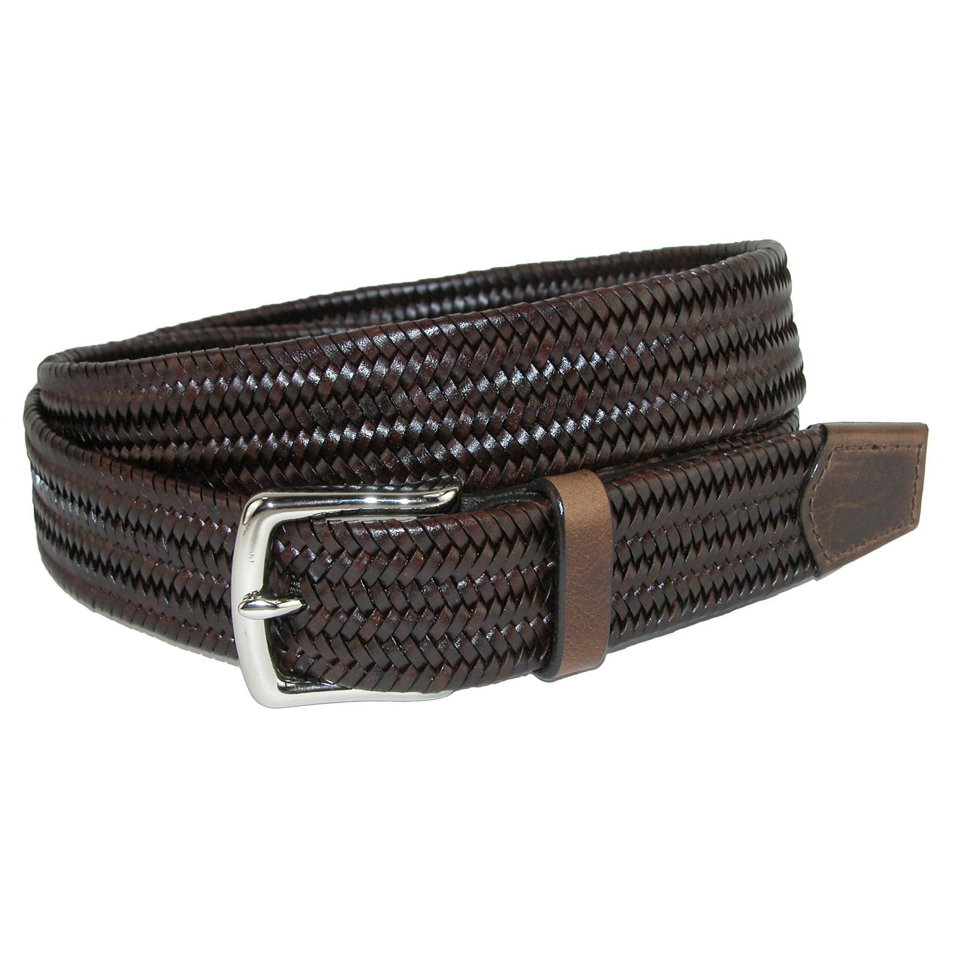 CrookhornDavis Men's Daytona Braided Leather Stretch Belt - Brown