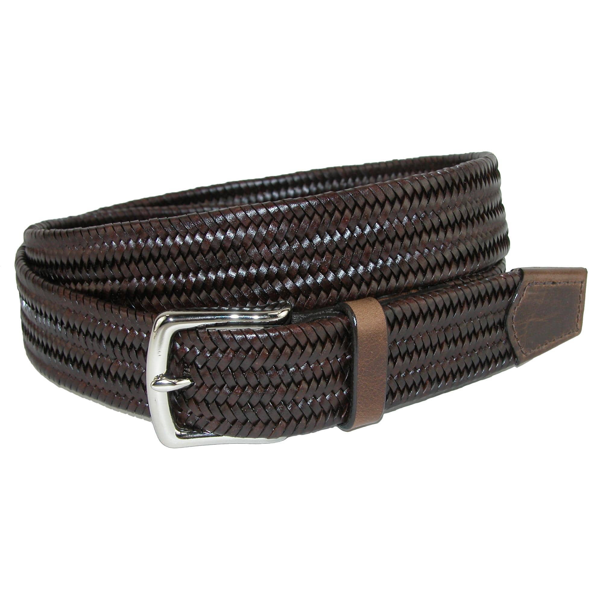 CrookhornDavis Men's Daytona Braided Leather Stretch Belt - Brown