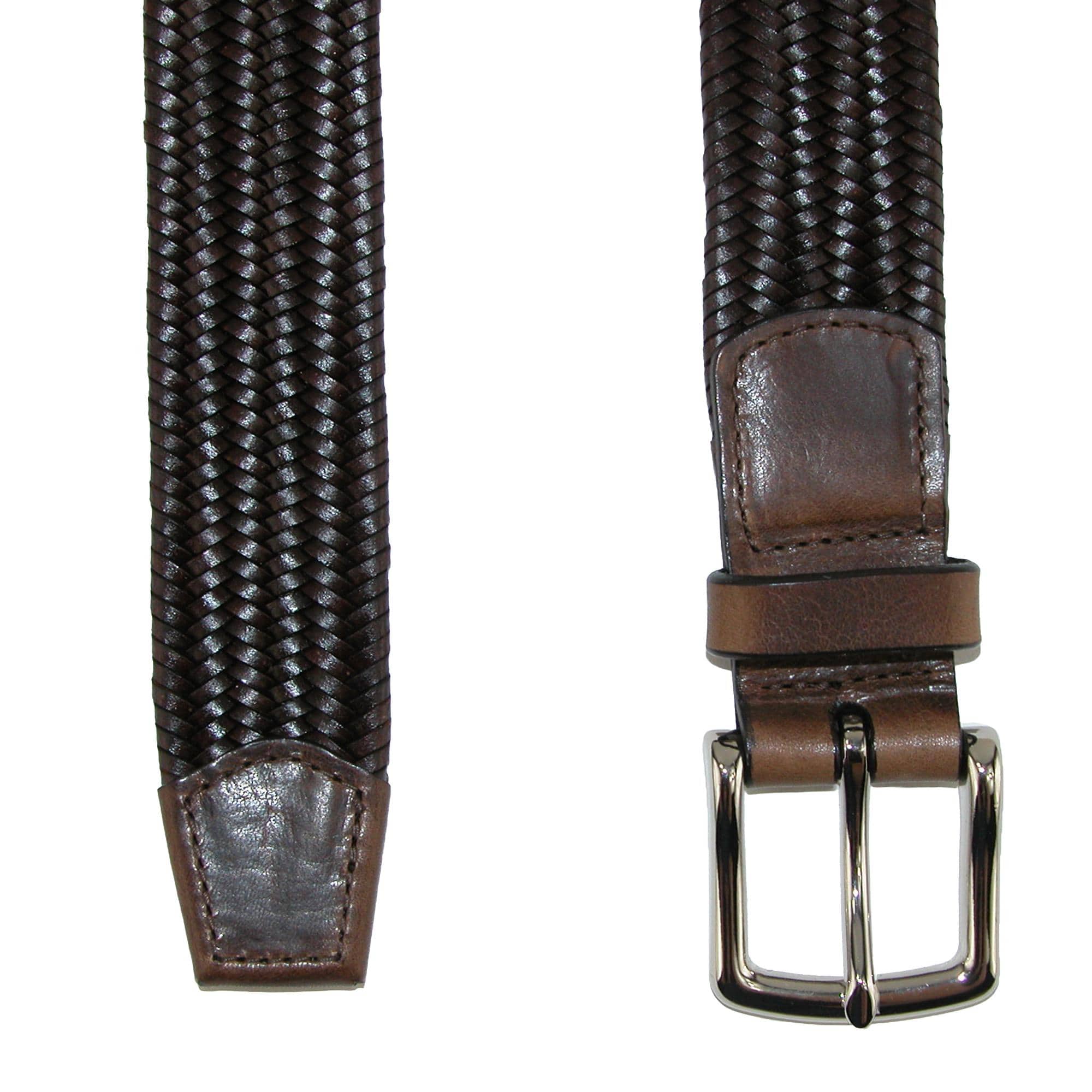 CrookhornDavis Men's Daytona Braided Leather Stretch Belt - Brown