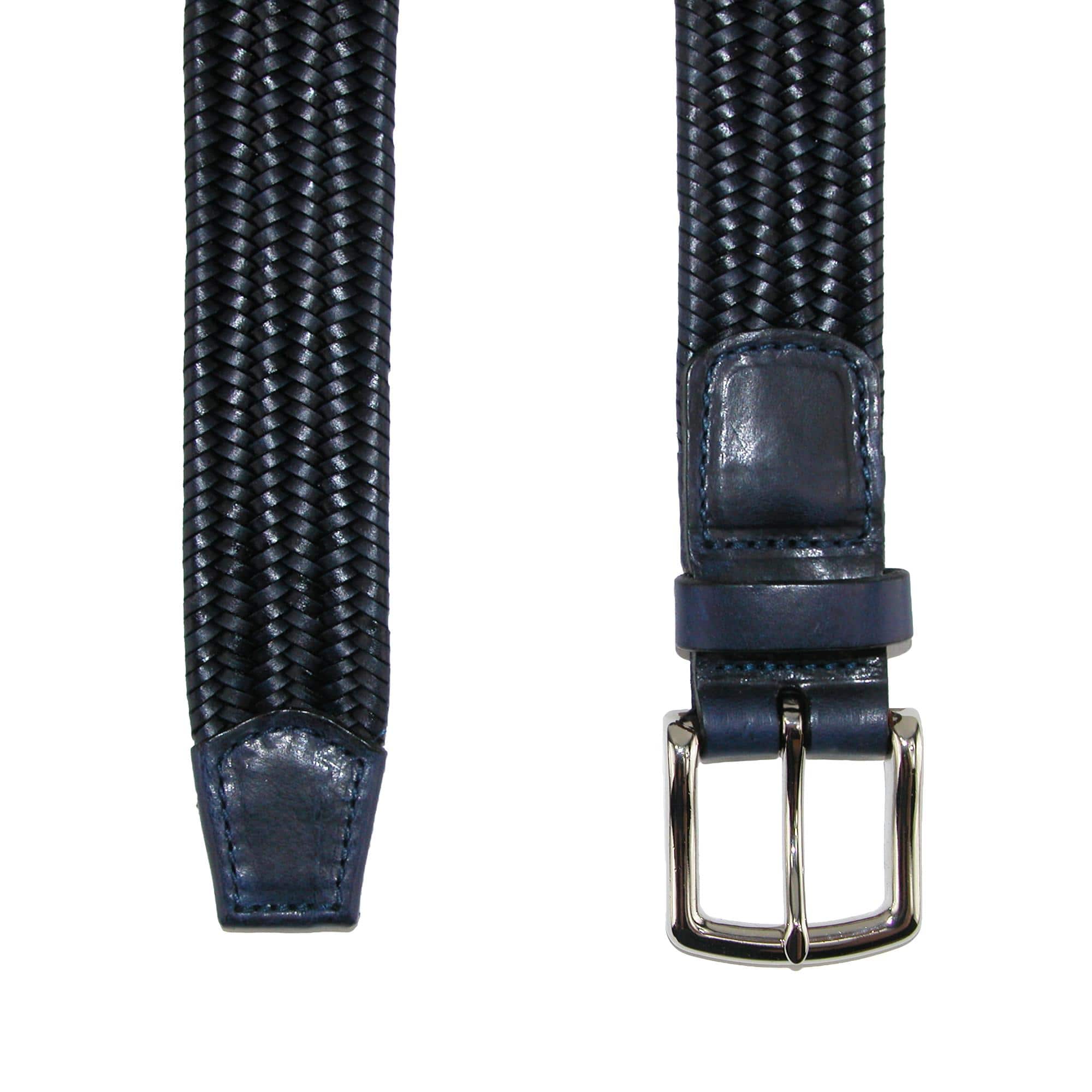 CrookhornDavis Men's Daytona Braided Leather Stretch Belt - Navy