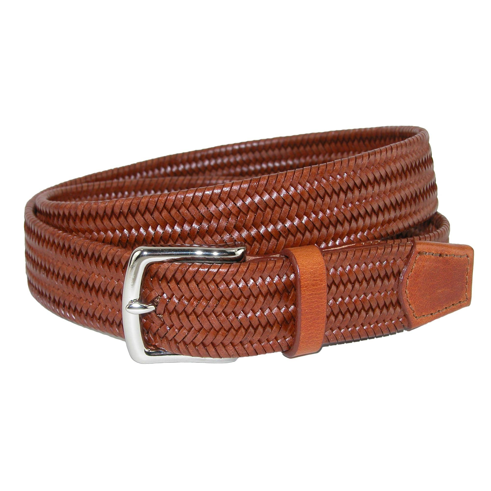 CrookhornDavis Men's Daytona Braided Leather Stretch Belt - Chestnut