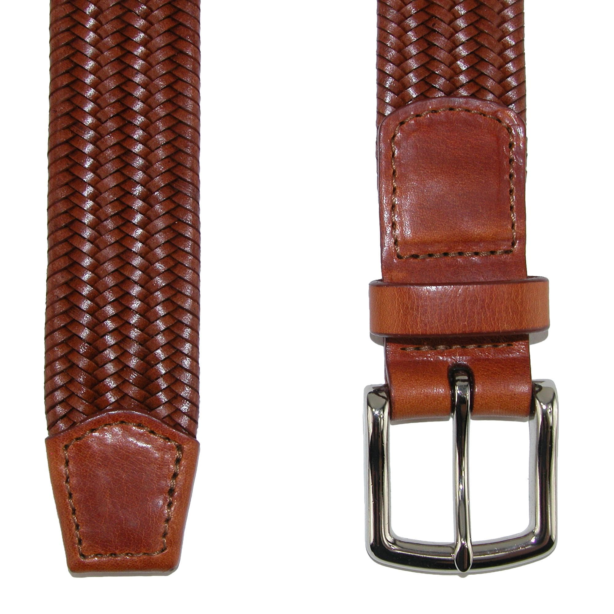 CrookhornDavis Men's Daytona Braided Leather Stretch Belt - Chestnut