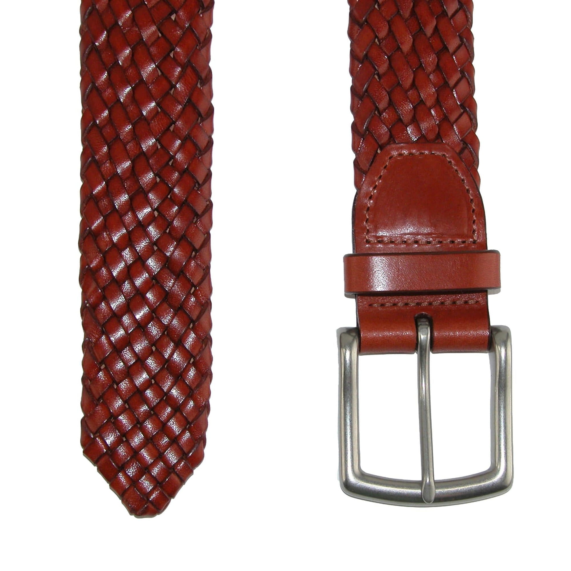 CrookhornDavis Men's Toscana Leather Tubular Braided Belt - Chili