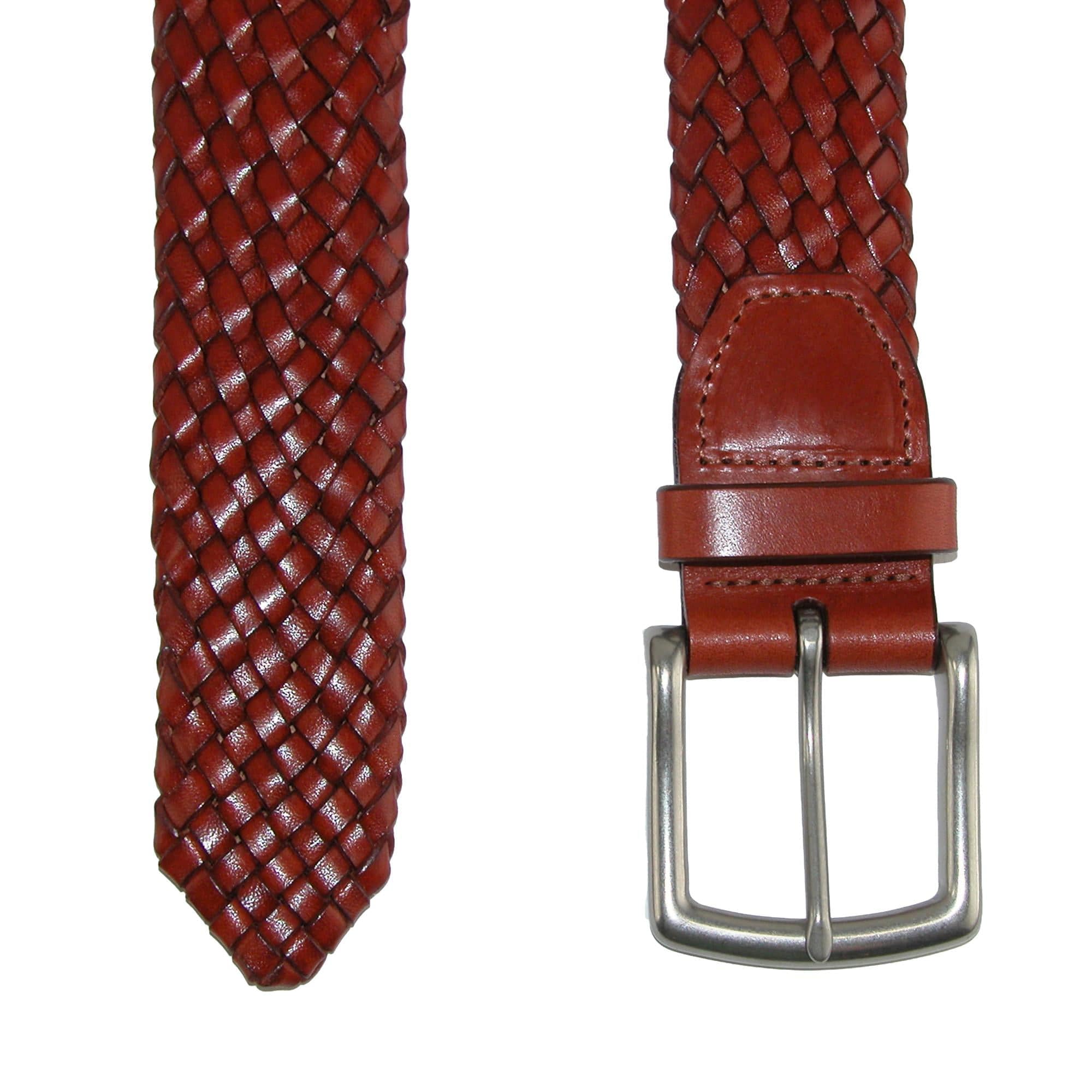 CrookhornDavis Men's Toscana Leather Tubular Braided Belt - Chili