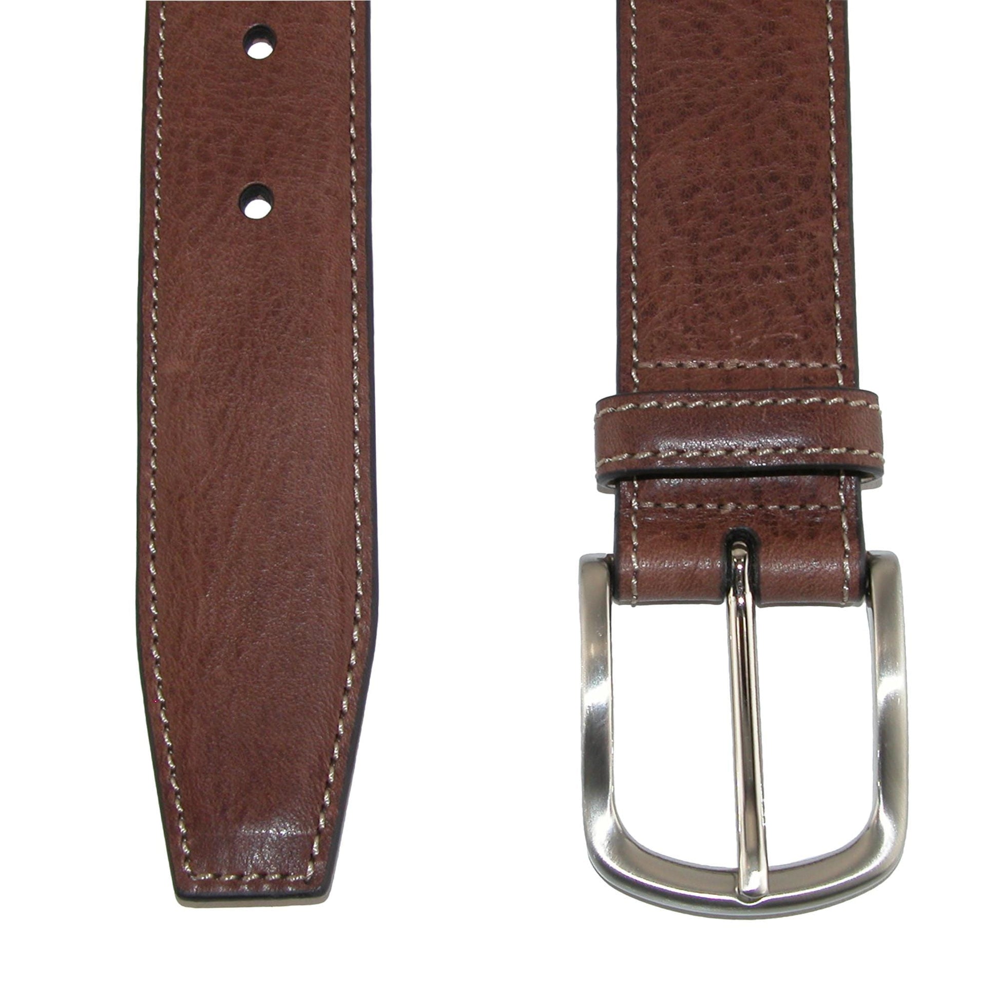 CrookhornDavis Men's Brescia Boxcalf Casual Belt with Contrast Stitch - Cognac