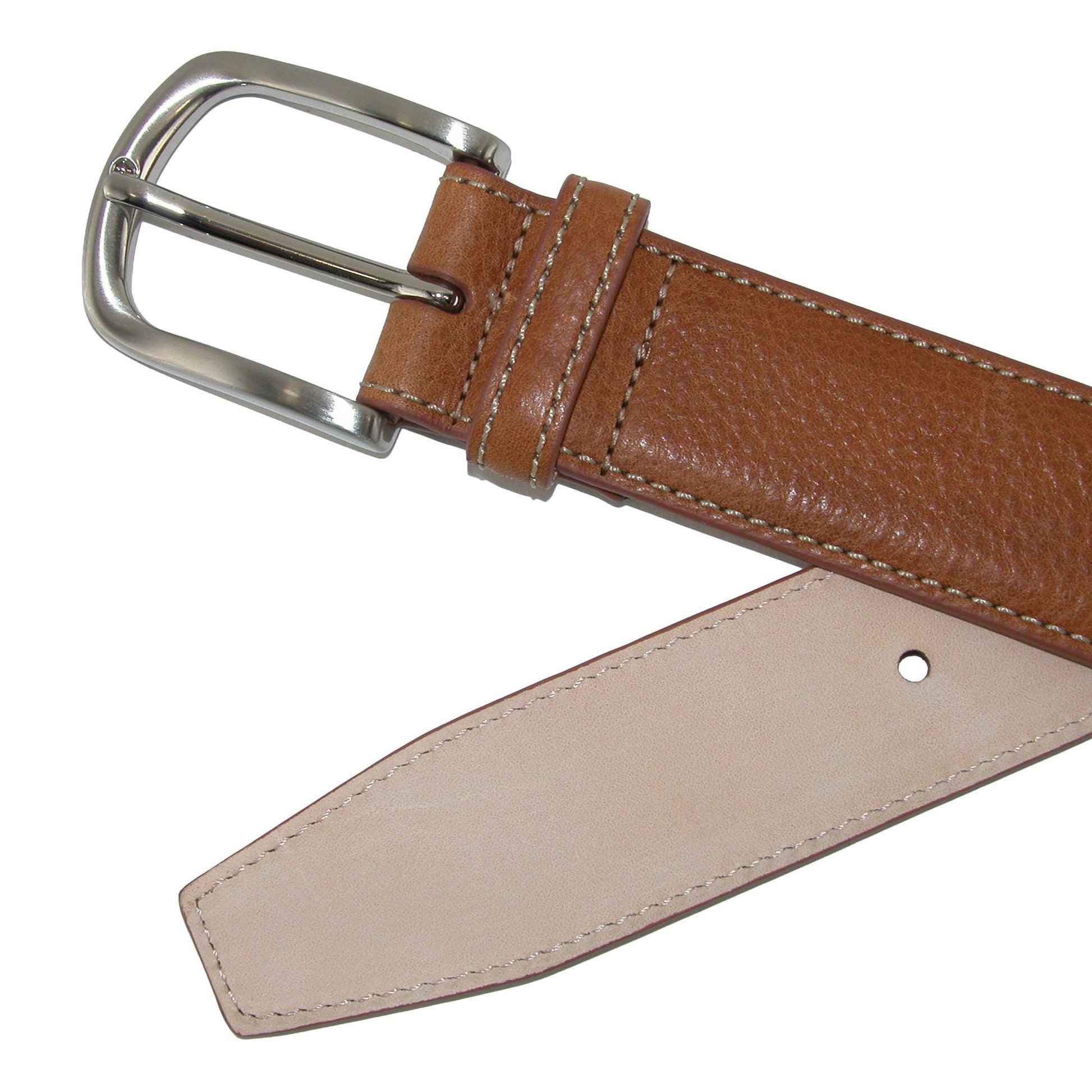 CrookhornDavis Men's Brescia Boxcalf Casual Belt with Contrast Stitch - Tan