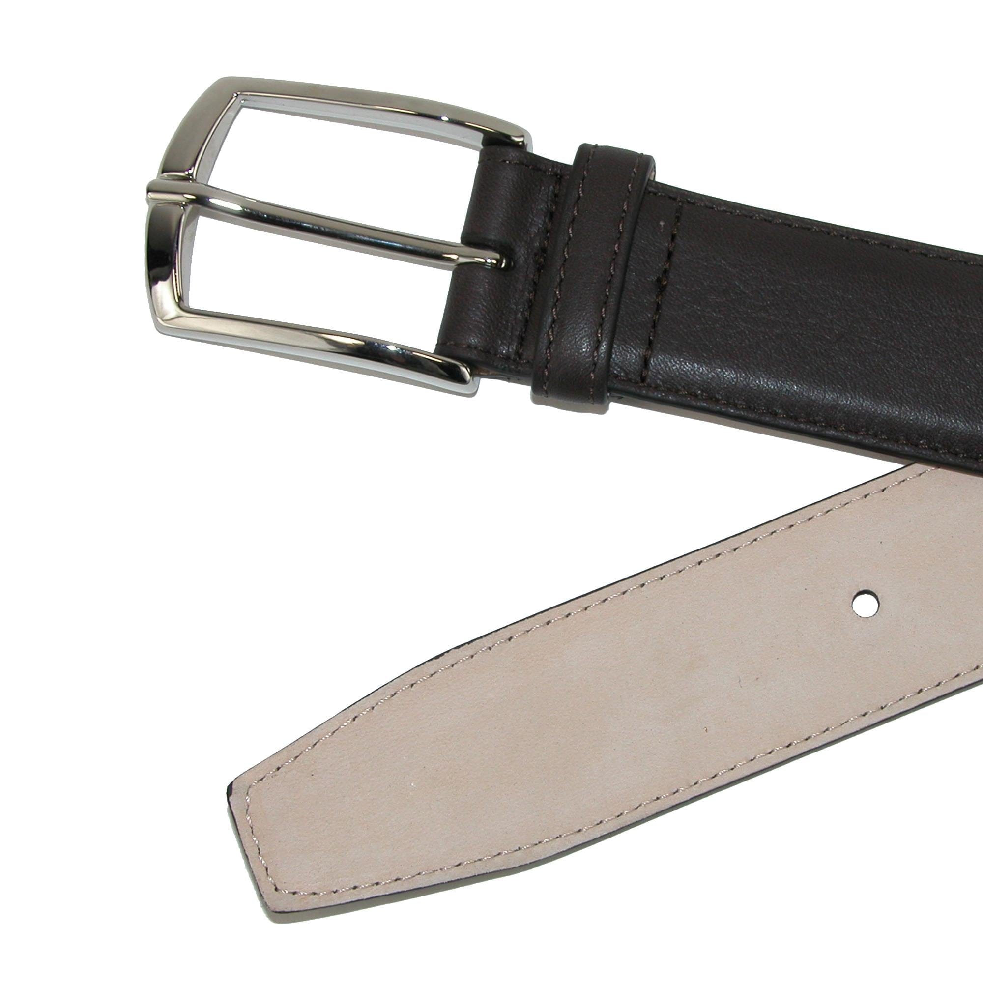 CrookhornDavis Men's Borgo Boxcalf Dress Belt with Solid Brass Buckle - Dark Brown
