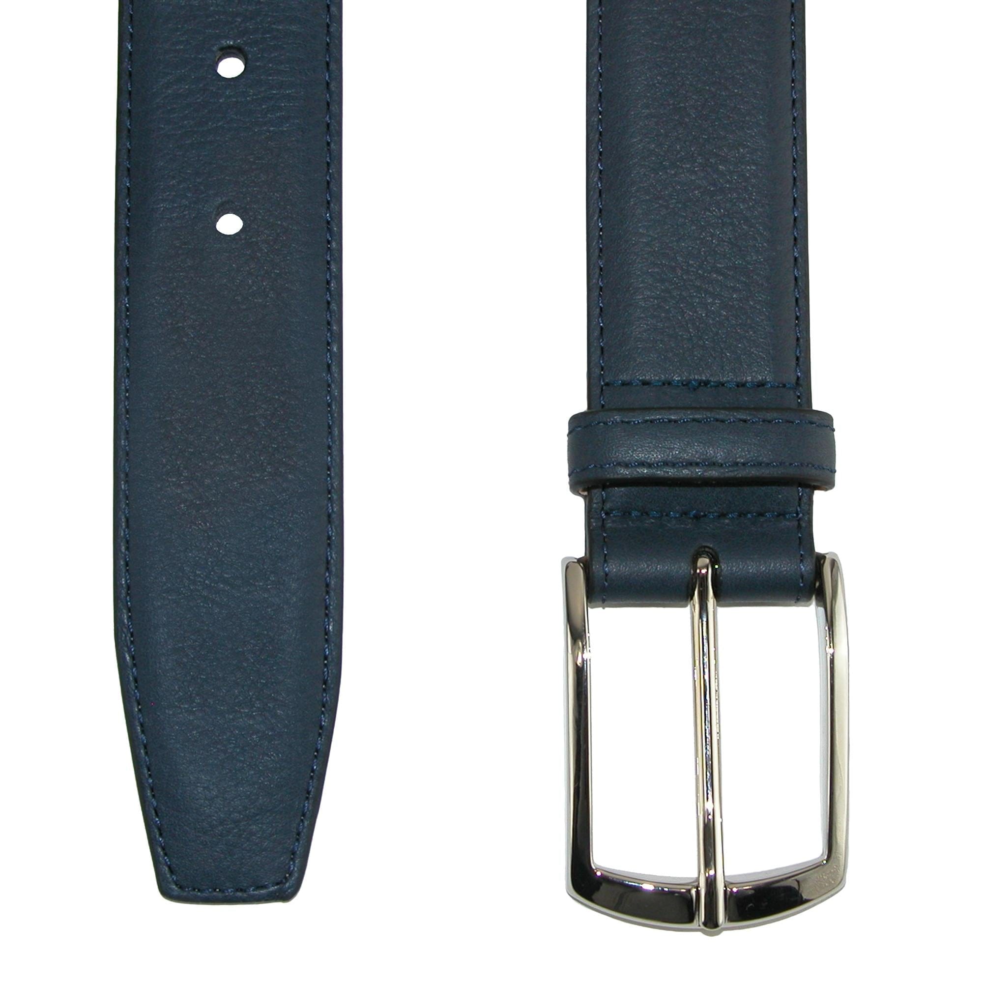 CrookhornDavis Men's Borgo Boxcalf Dress Belt with Solid Brass Buckle - Marine Navy