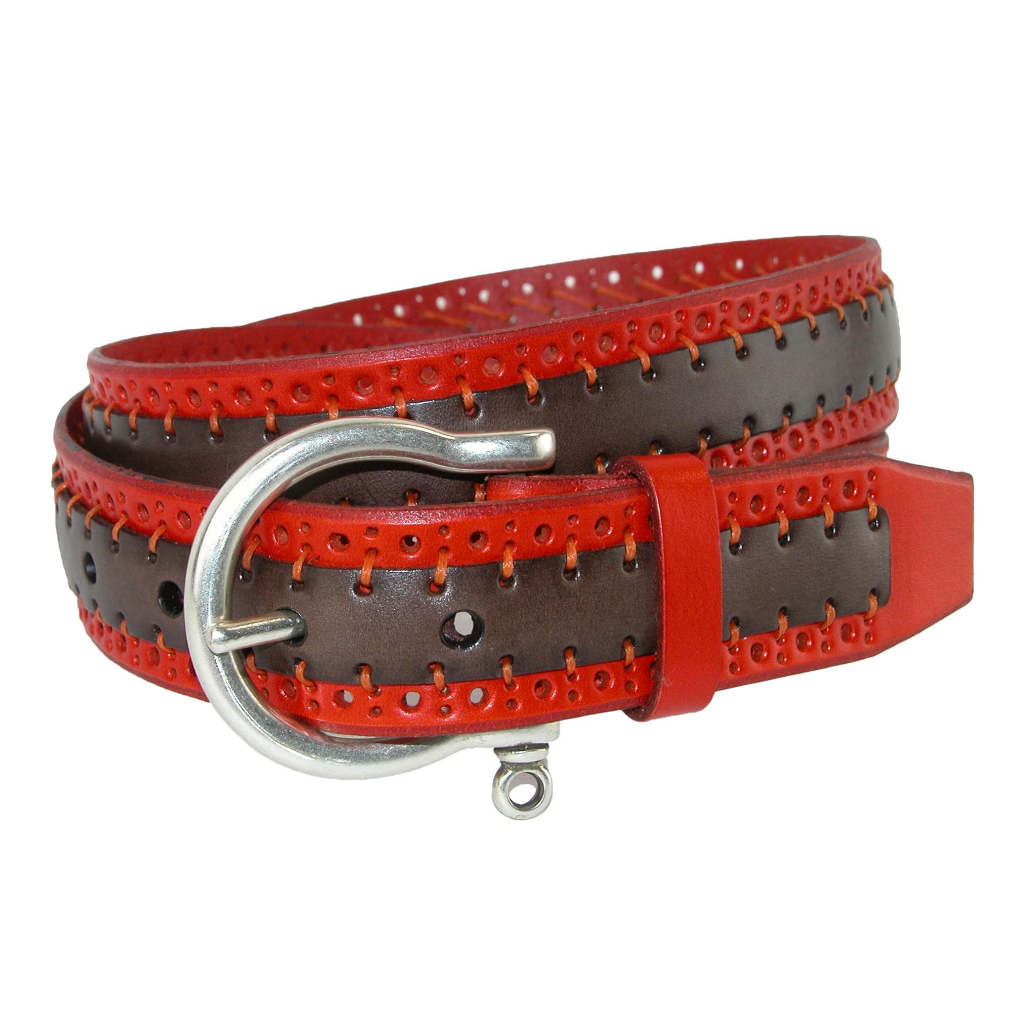 CrookhornDavis Men's Palazzo Perforated Two Tone Belt - Chocolate with Chili Accents