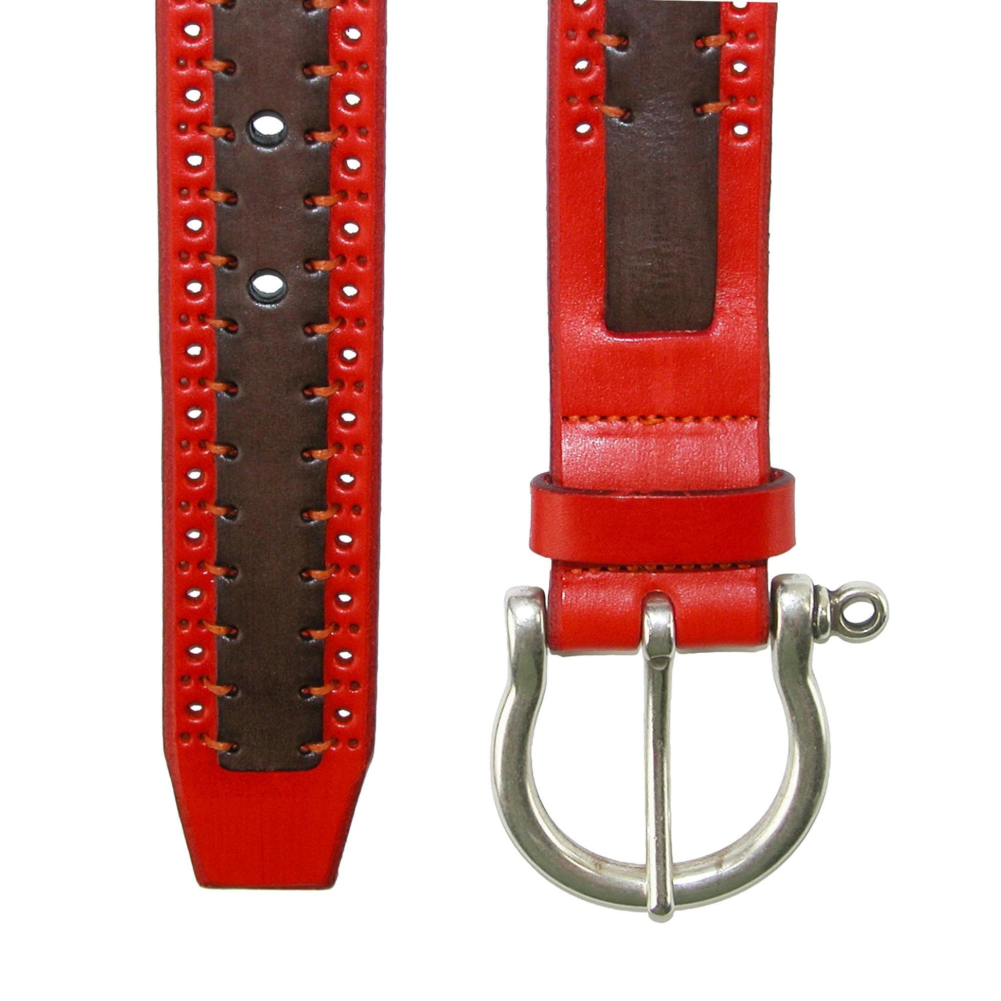 CrookhornDavis Men's Palazzo Perforated Two Tone Belt - Chocolate with Chili Accents