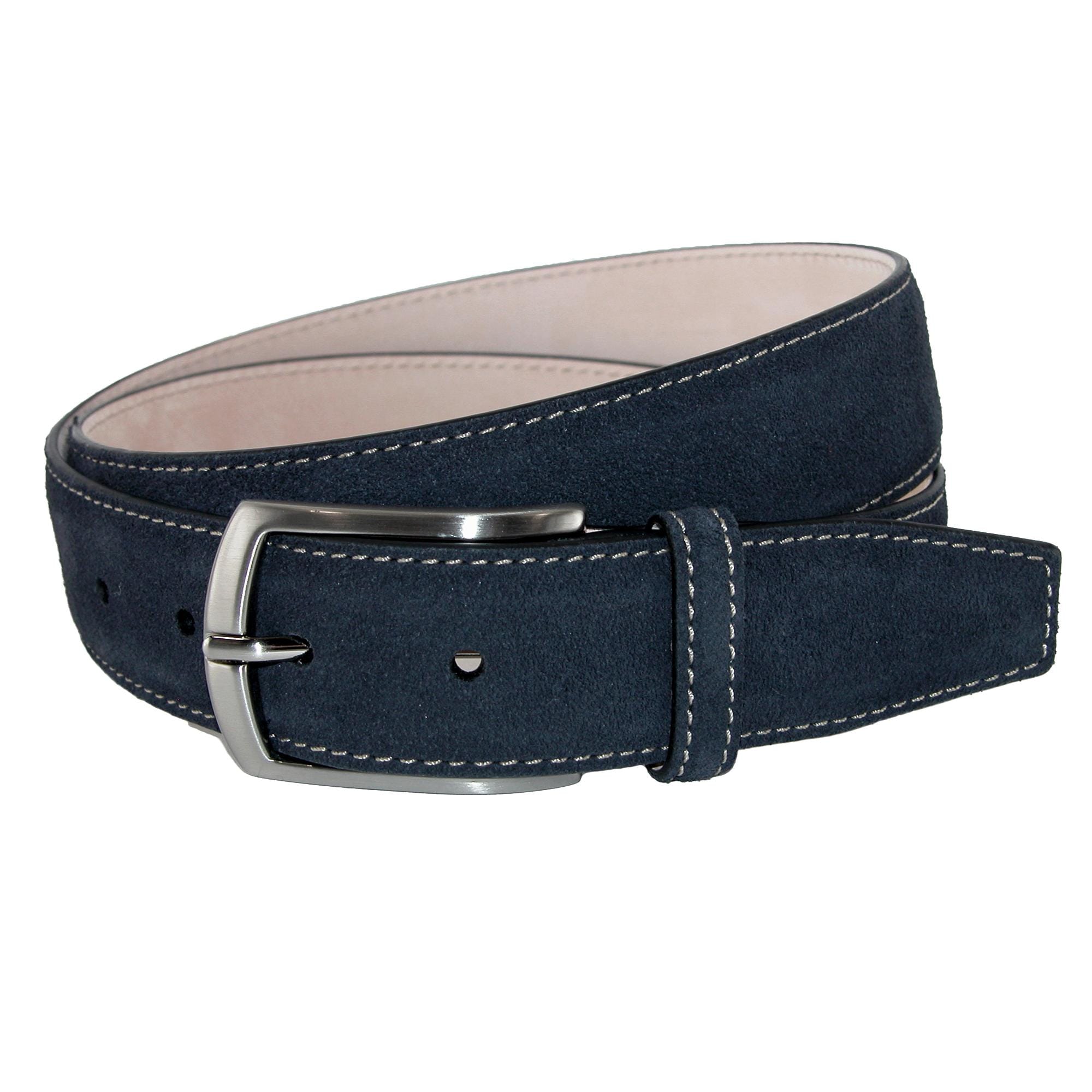 CrookhornDavis Men's Monza Suede Belt with Contrast Stitch - Marine Navy