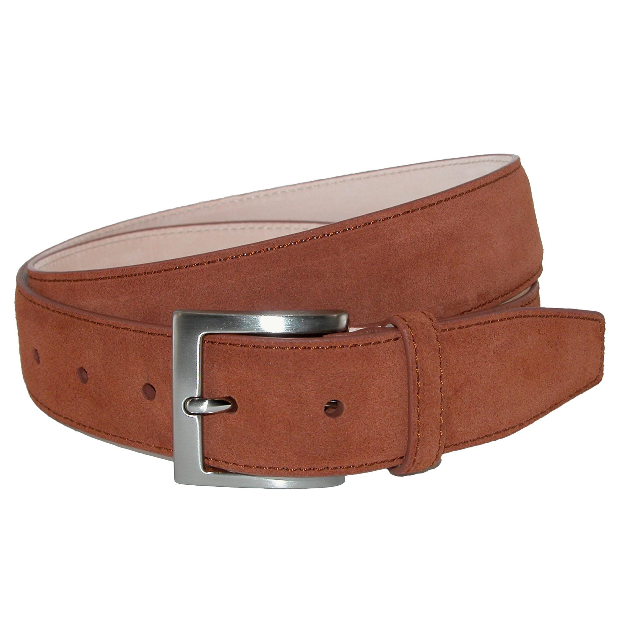 CrookhornDavis Men's Siena Suede Calfskin Dress Belt with Brass Buckle