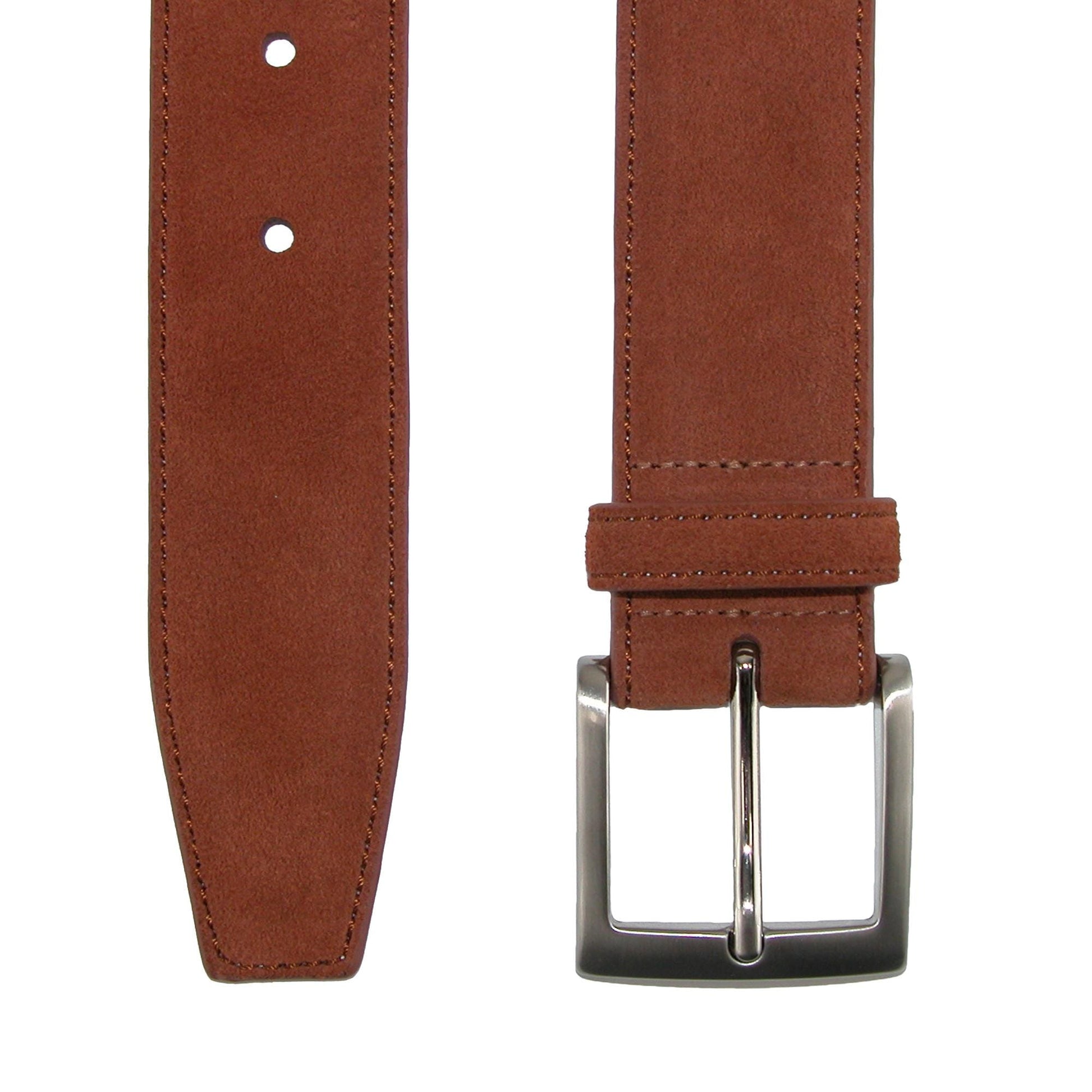 CrookhornDavis Men's Siena Suede Calfskin Dress Belt with Brass Buckle - Cognac