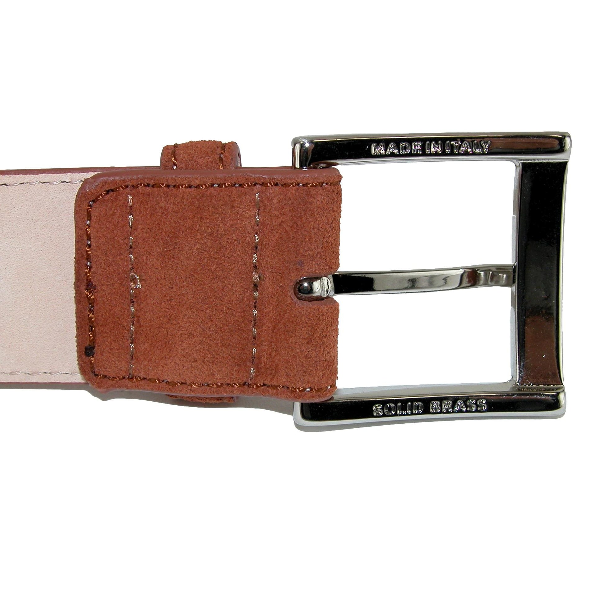 CrookhornDavis Men's Siena Suede Calfskin Dress Belt with Brass Buckle - Cognac