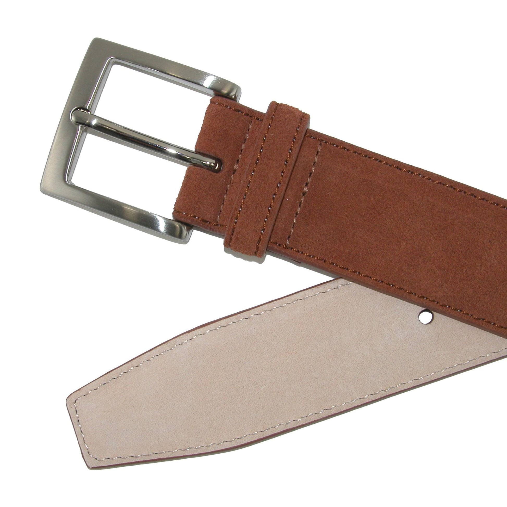 CrookhornDavis Men's Siena Suede Calfskin Dress Belt with Brass Buckle - Cognac