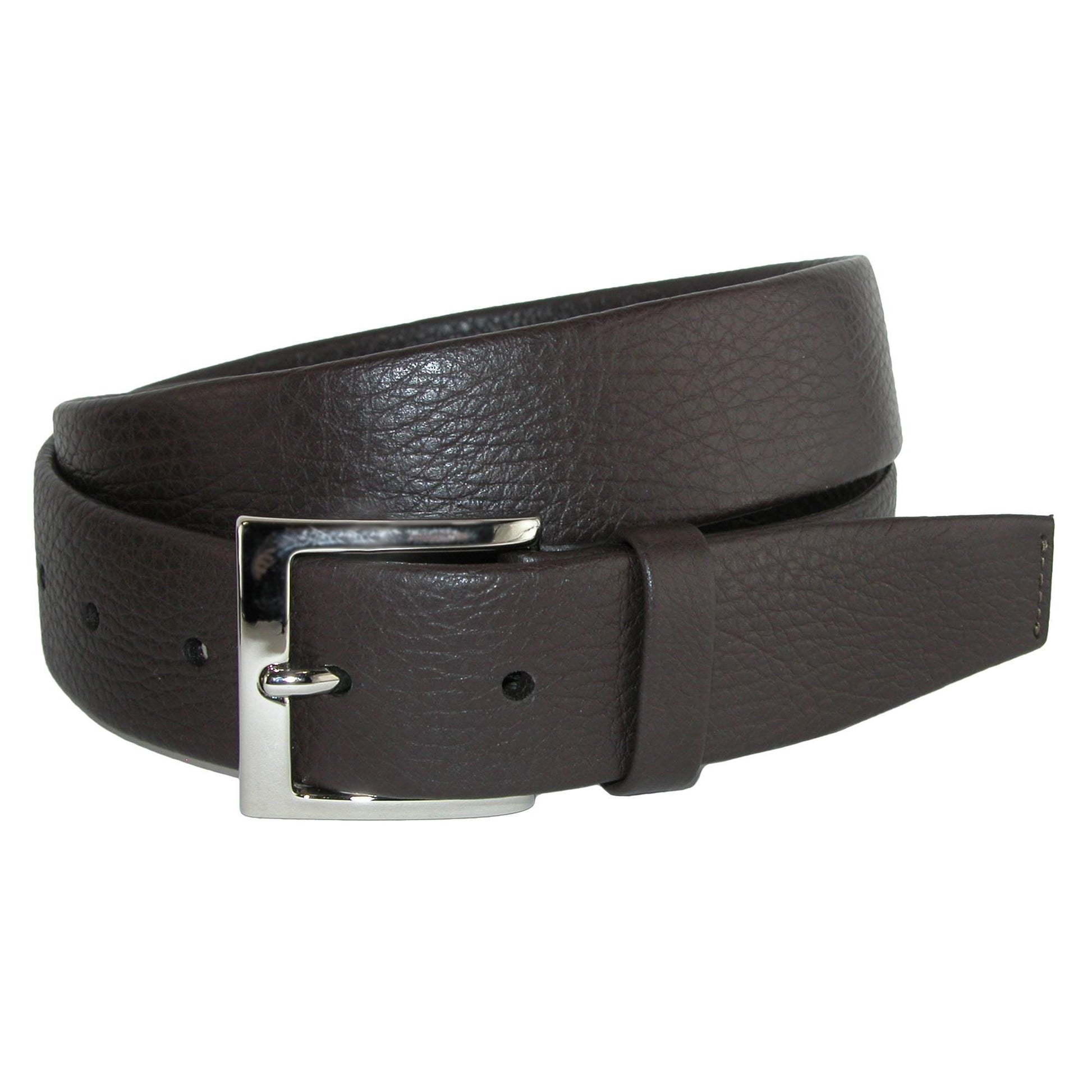 CrookhornDavis Men's Parma Buttercalf Grain Tubular Leather Dress Belt - Dark Brown