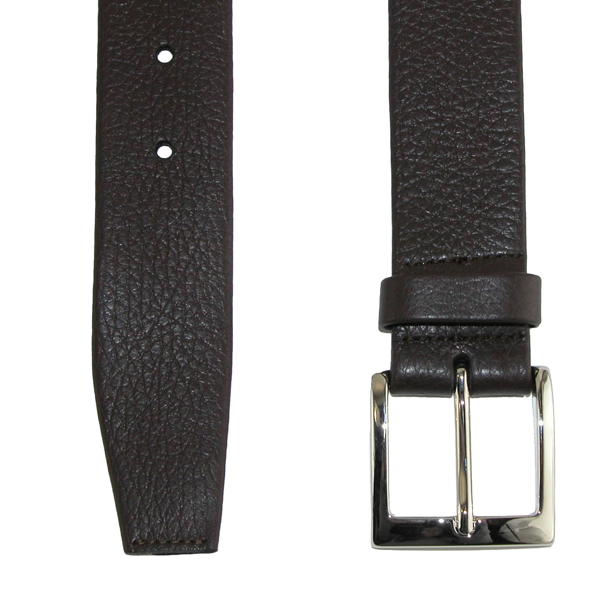 CrookhornDavis Men's Parma Buttercalf Grain Tubular Leather Dress Belt - Dark Brown
