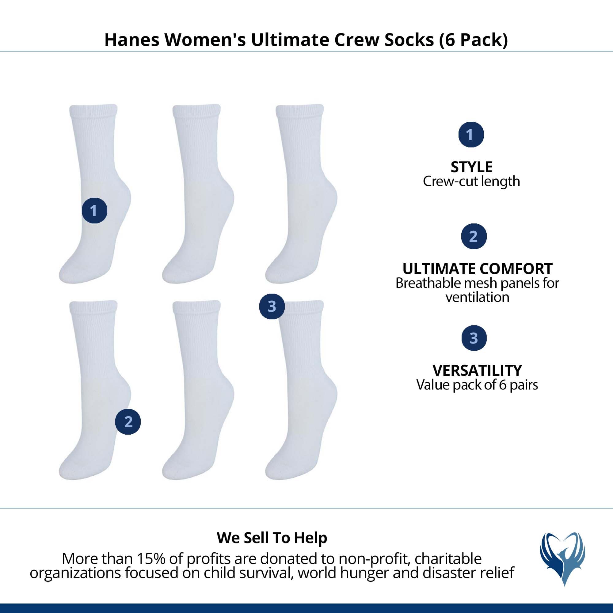 Hanes Women's Ultimate Crew Socks (6 Pack) - White