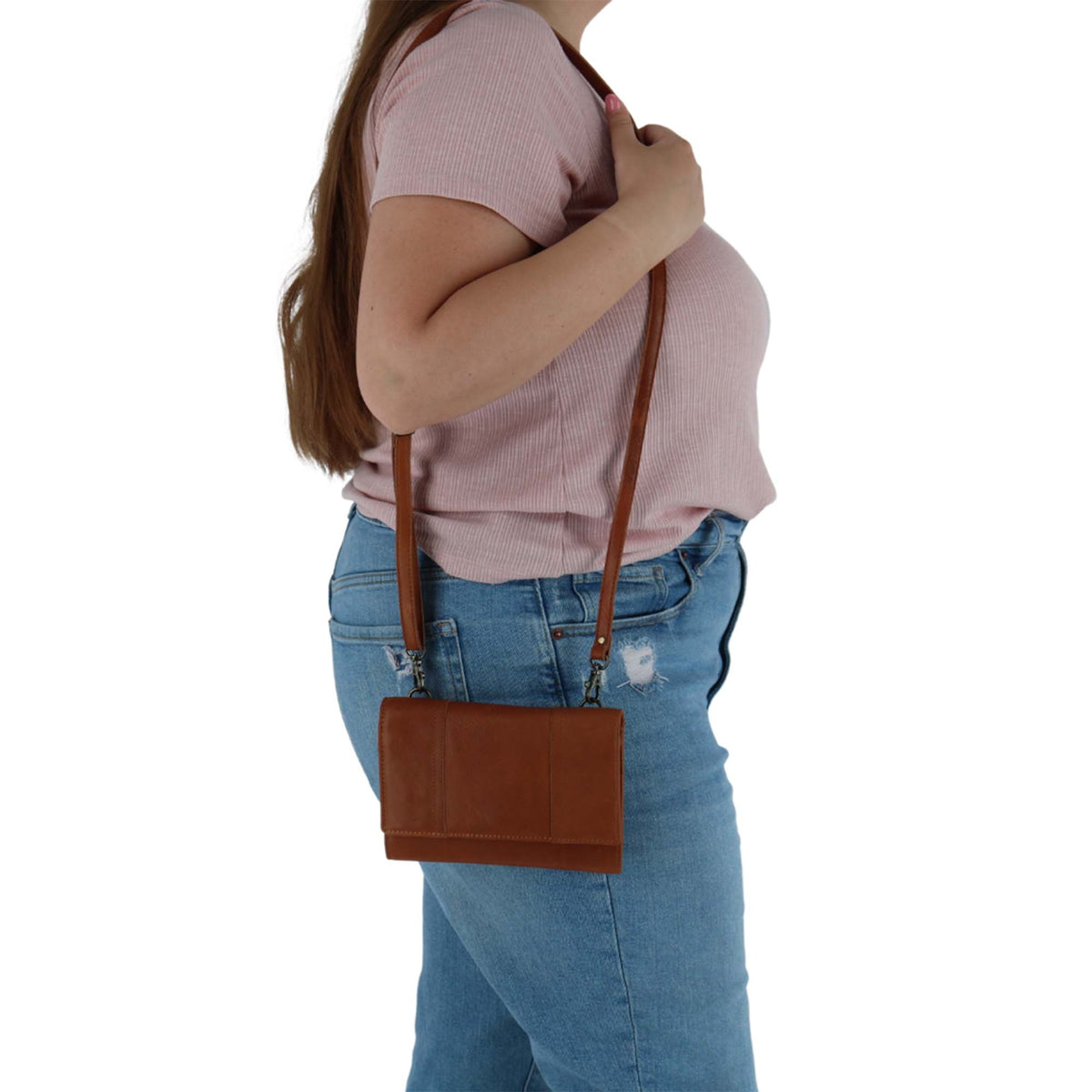 Paul & Taylor Women's Leather Organizer Crossbody Bag - Cognac