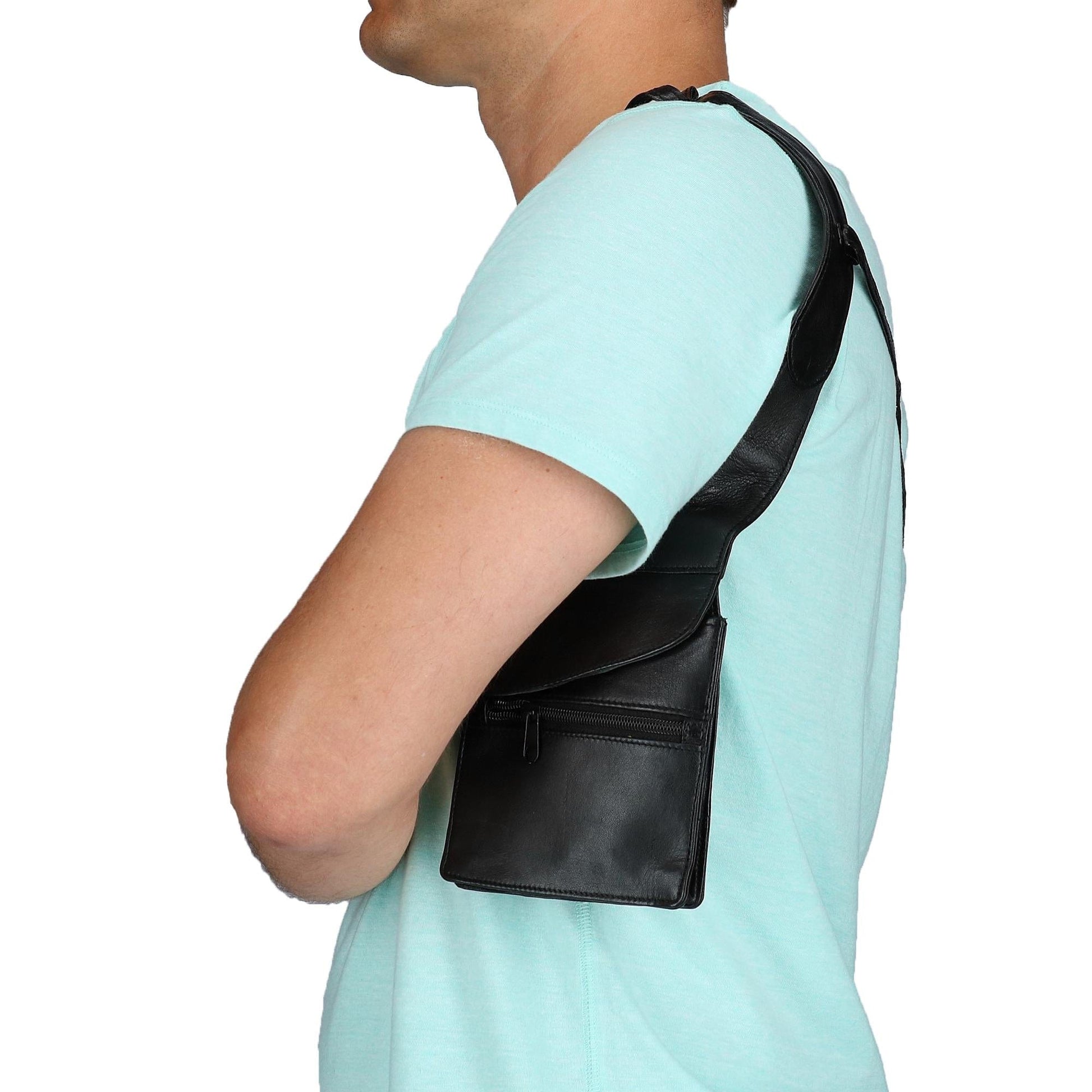 CTM® Unisex Leather Travel Shoulder Wallet - Black
