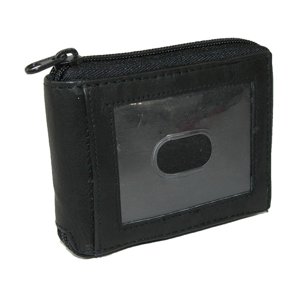 Men's Leather Zip Around Bifold ID Wallet