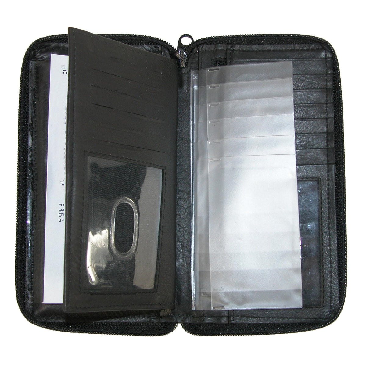 Paul & Taylor Leather Deluxe Zip Around Checkbook Cover Wallet - Black