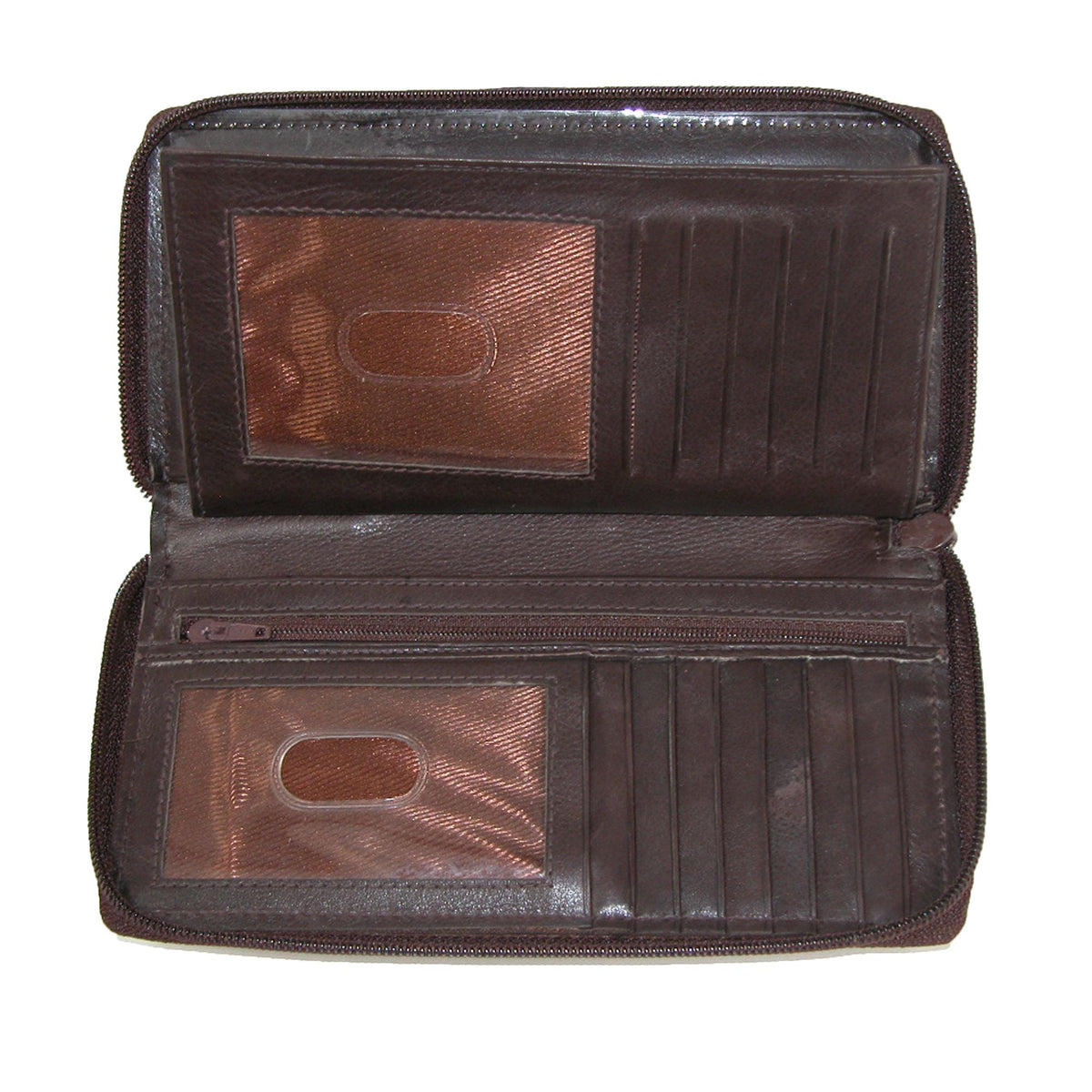 Paul & Taylor Leather Deluxe Zip Around Checkbook Cover Wallet - Brown
