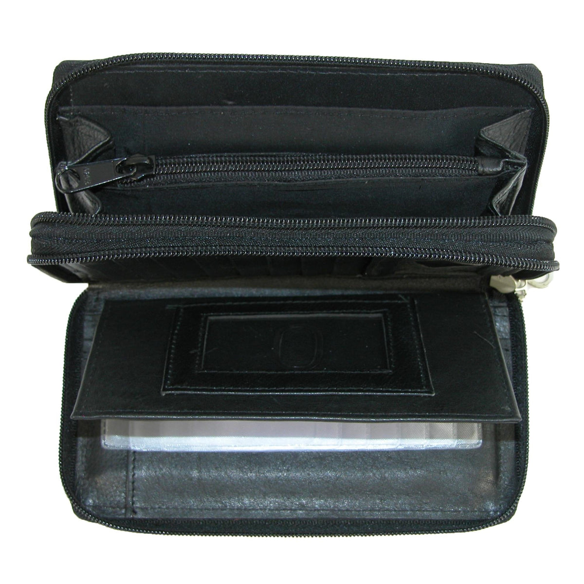 Paul & Taylor Leather Double Zippered Checkbook Cover Wallet - Black