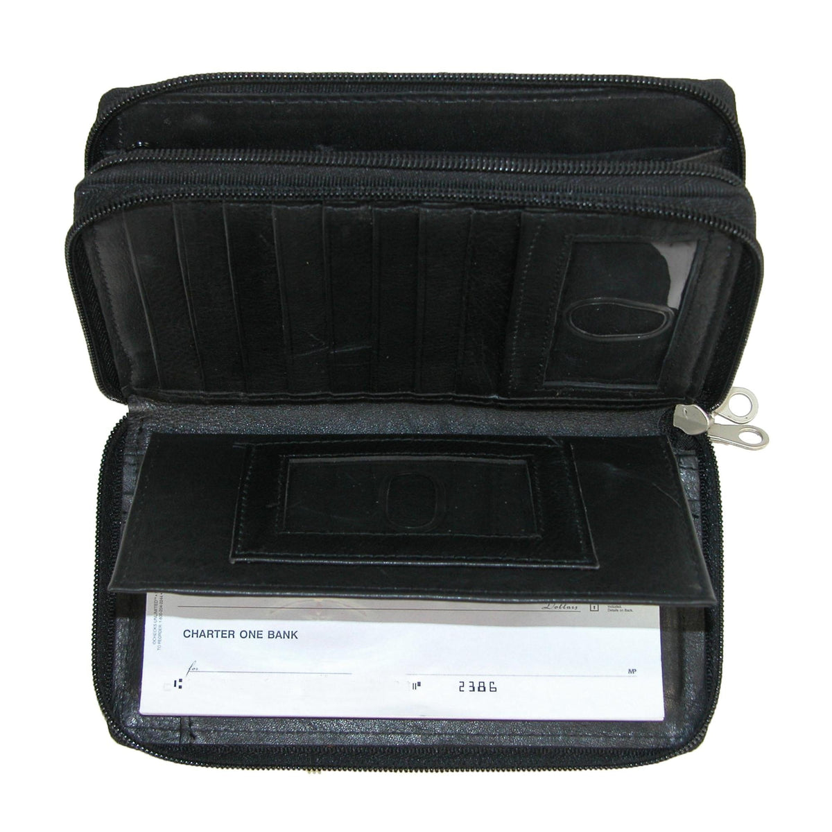 Paul & Taylor Leather Double Zippered Checkbook Cover Wallet - Black