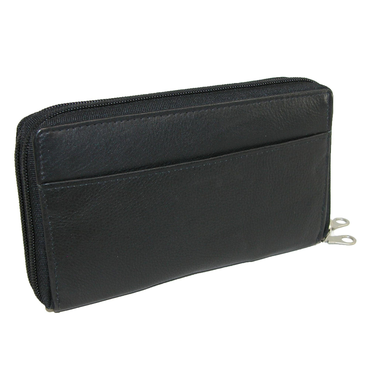 Paul & Taylor Leather Double Zippered Checkbook Cover Wallet - Black