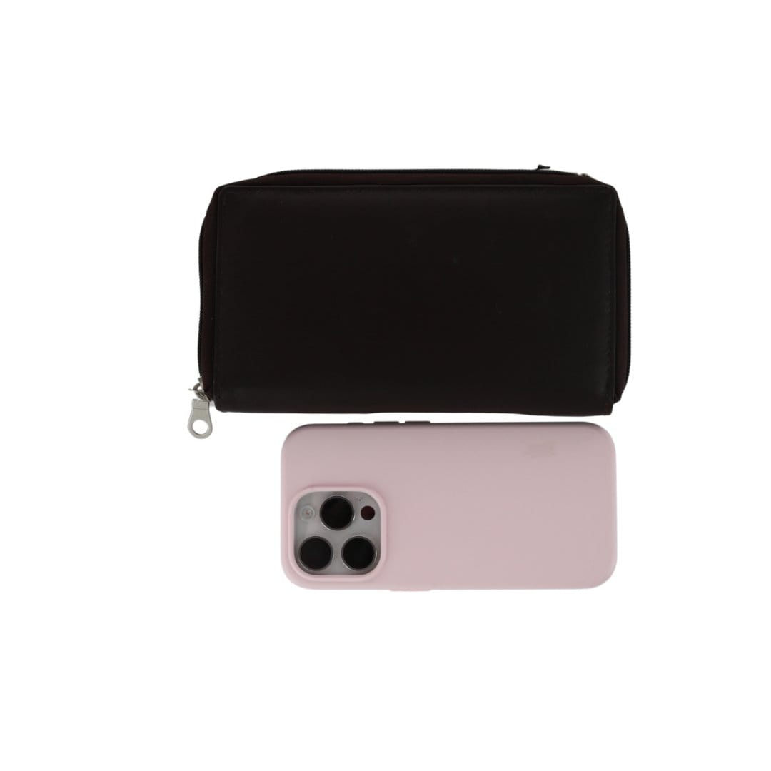 Paul & Taylor Leather Double Zippered Checkbook Cover Wallet - Black