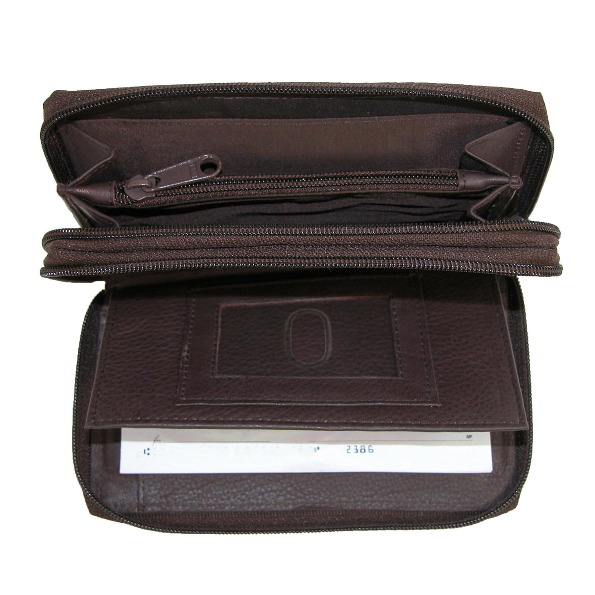 Paul & Taylor Leather Double Zippered Checkbook Cover Wallet - Dark Brown