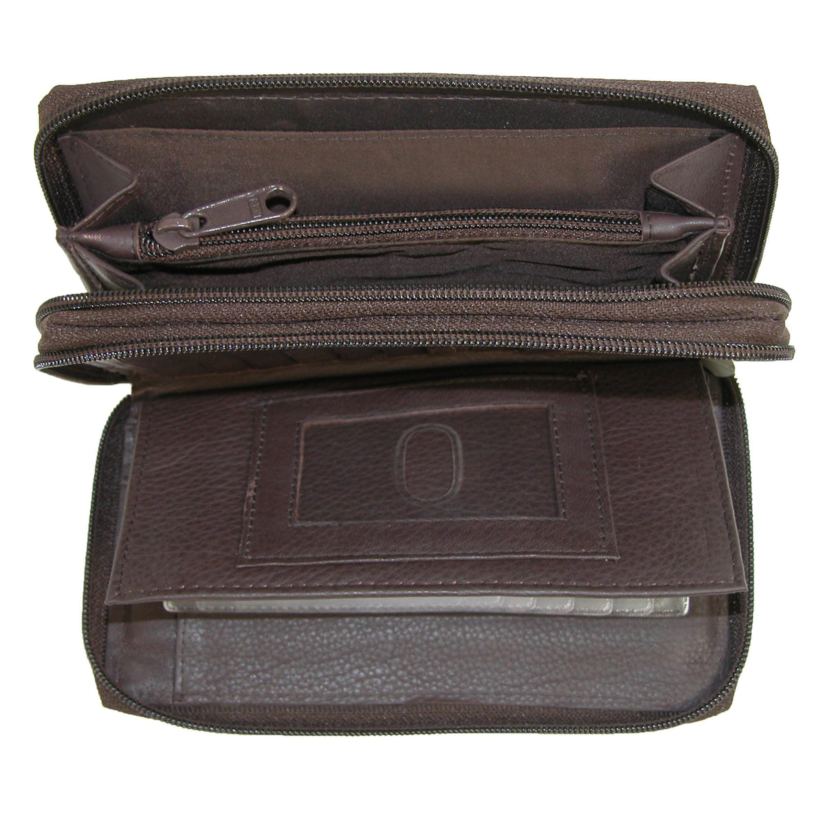 Paul & Taylor Leather Double Zippered Checkbook Cover Wallet - Dark Brown