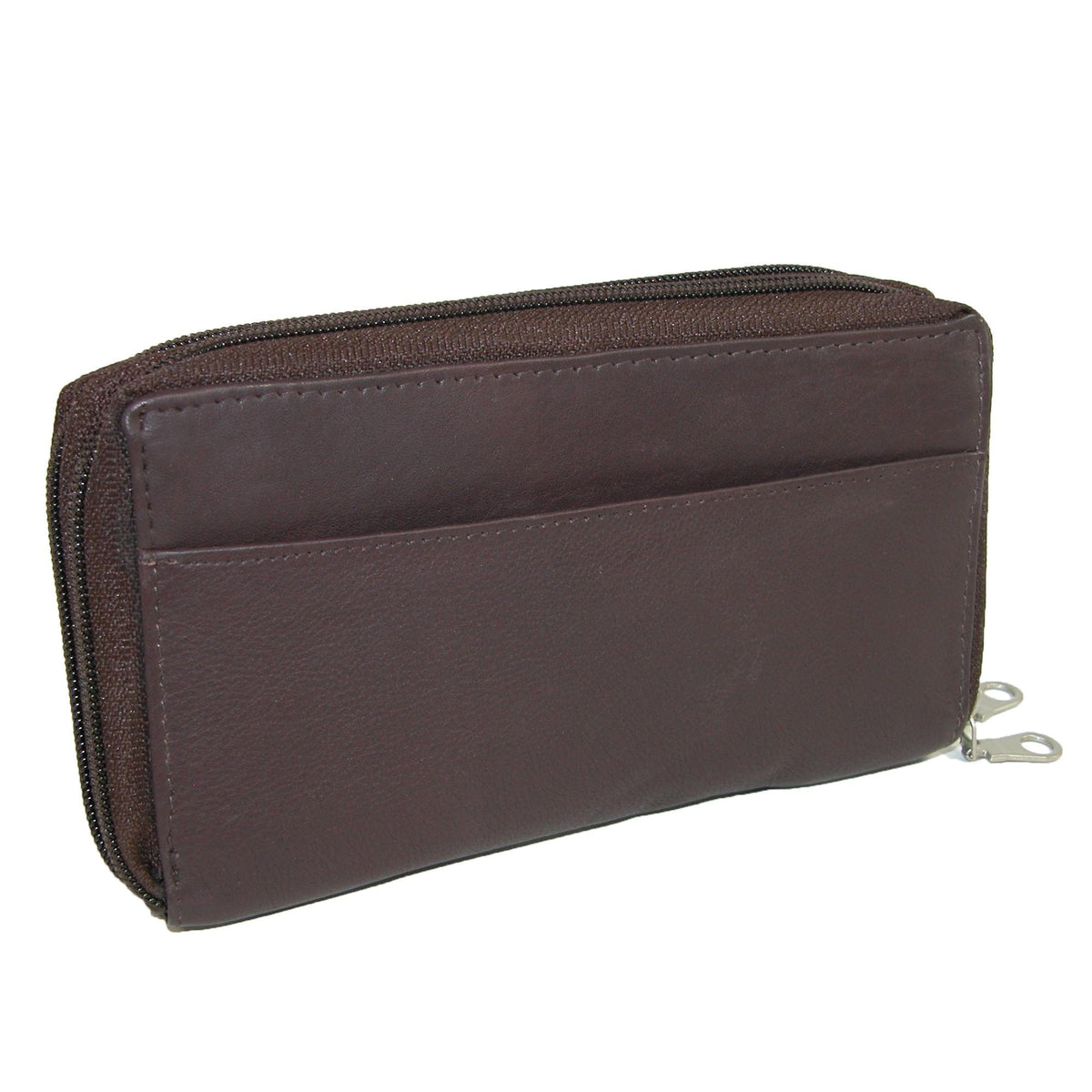 Paul & Taylor Leather Double Zippered Checkbook Cover Wallet - Dark Brown