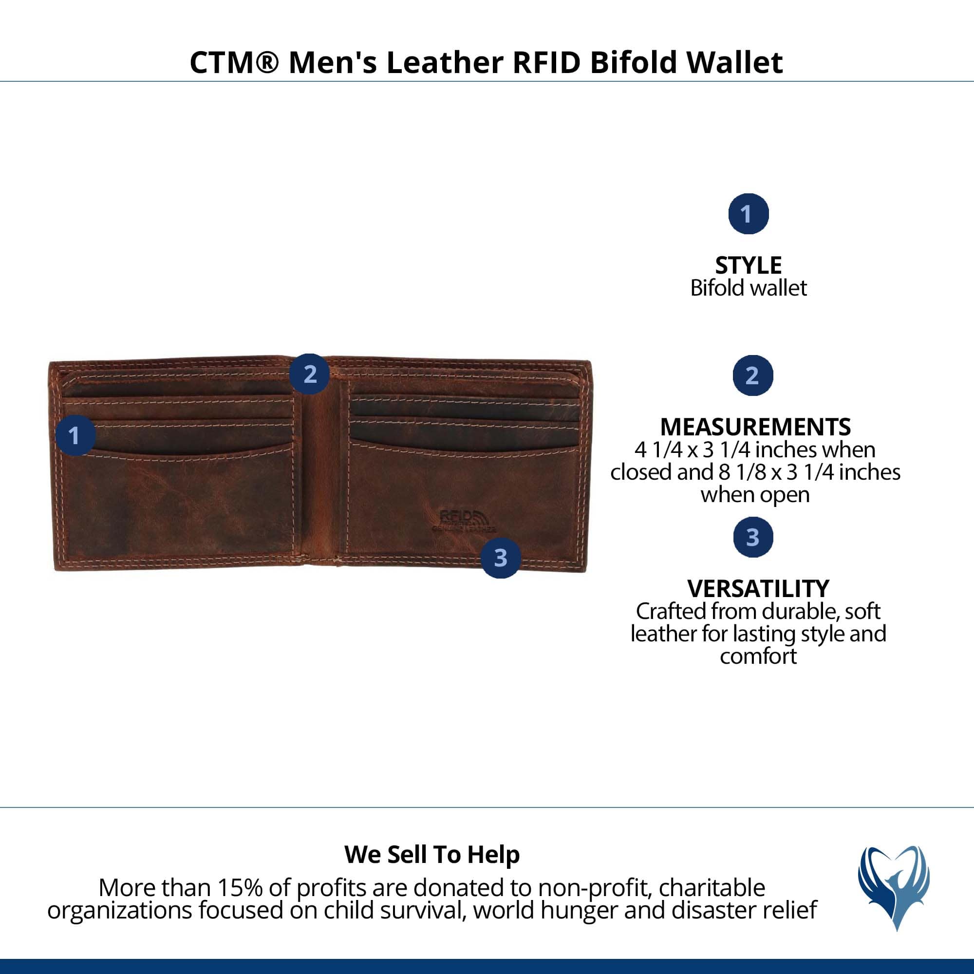 CTM® Men's Leather RFID Bifold Wallet - Brown