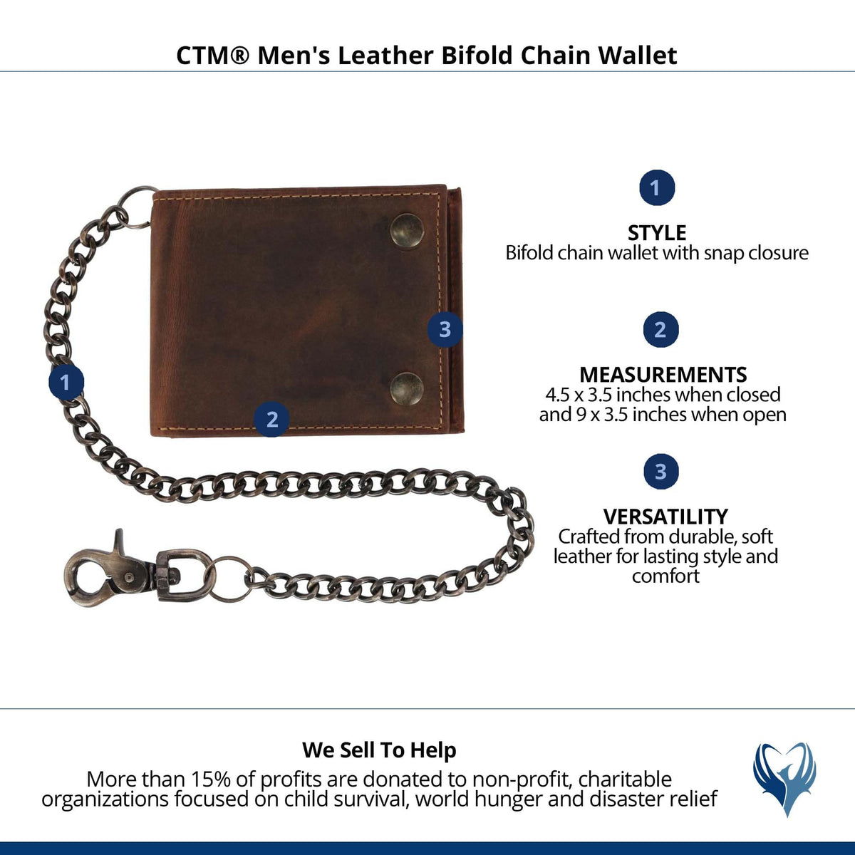 CTM® Men's Leather Bifold Chain Wallet - Brown